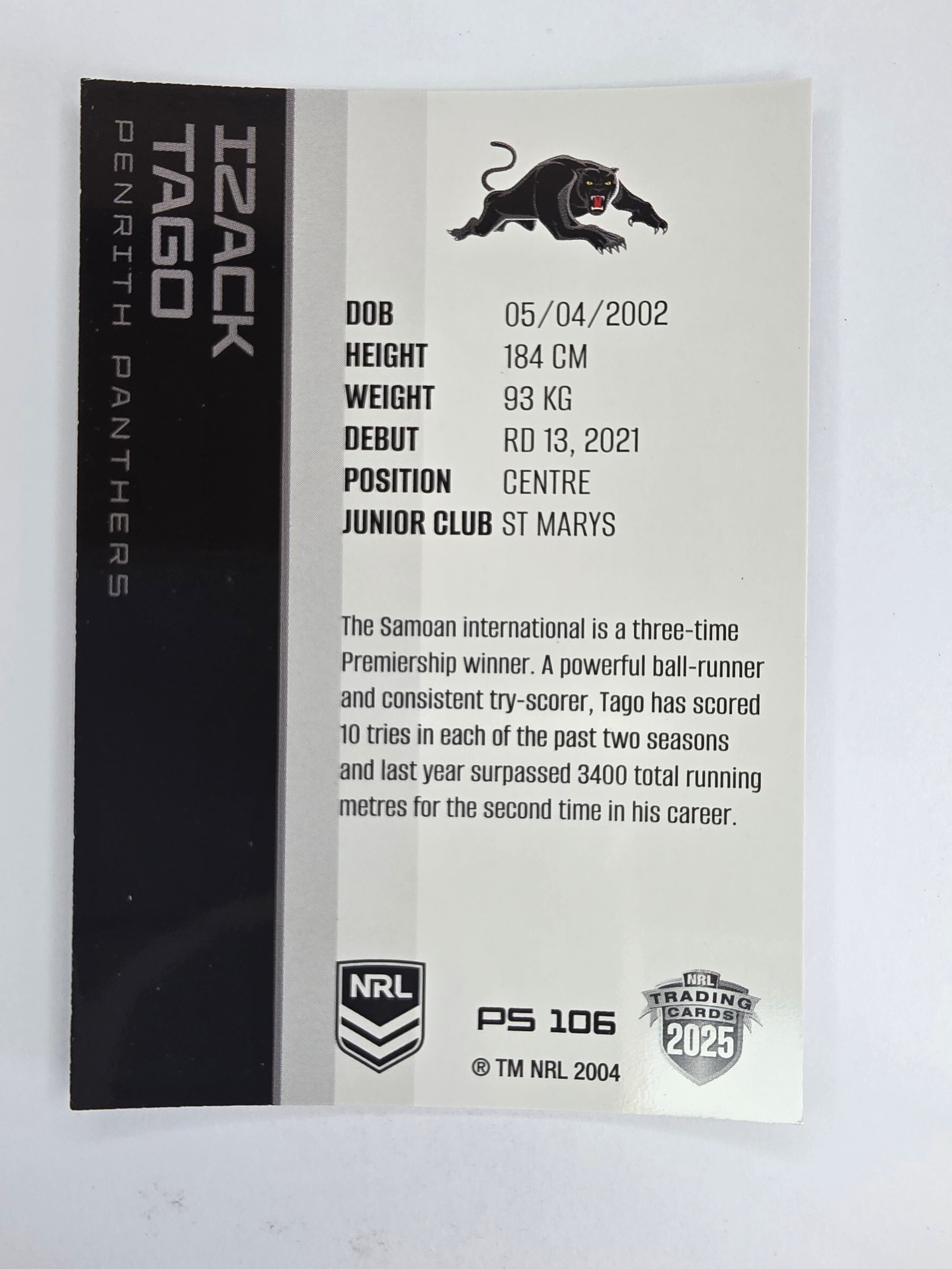NRL 2025 Traders Silver Parallel #106 Izack Tago Penrith Panthers
