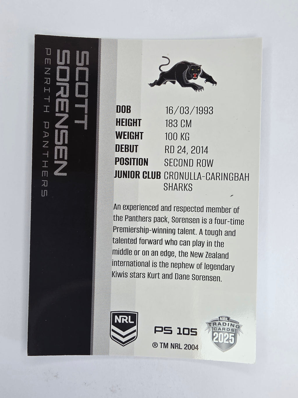 NRL 2025 Traders Silver Parallel #105 Scott Sorensen Penrith Panthers