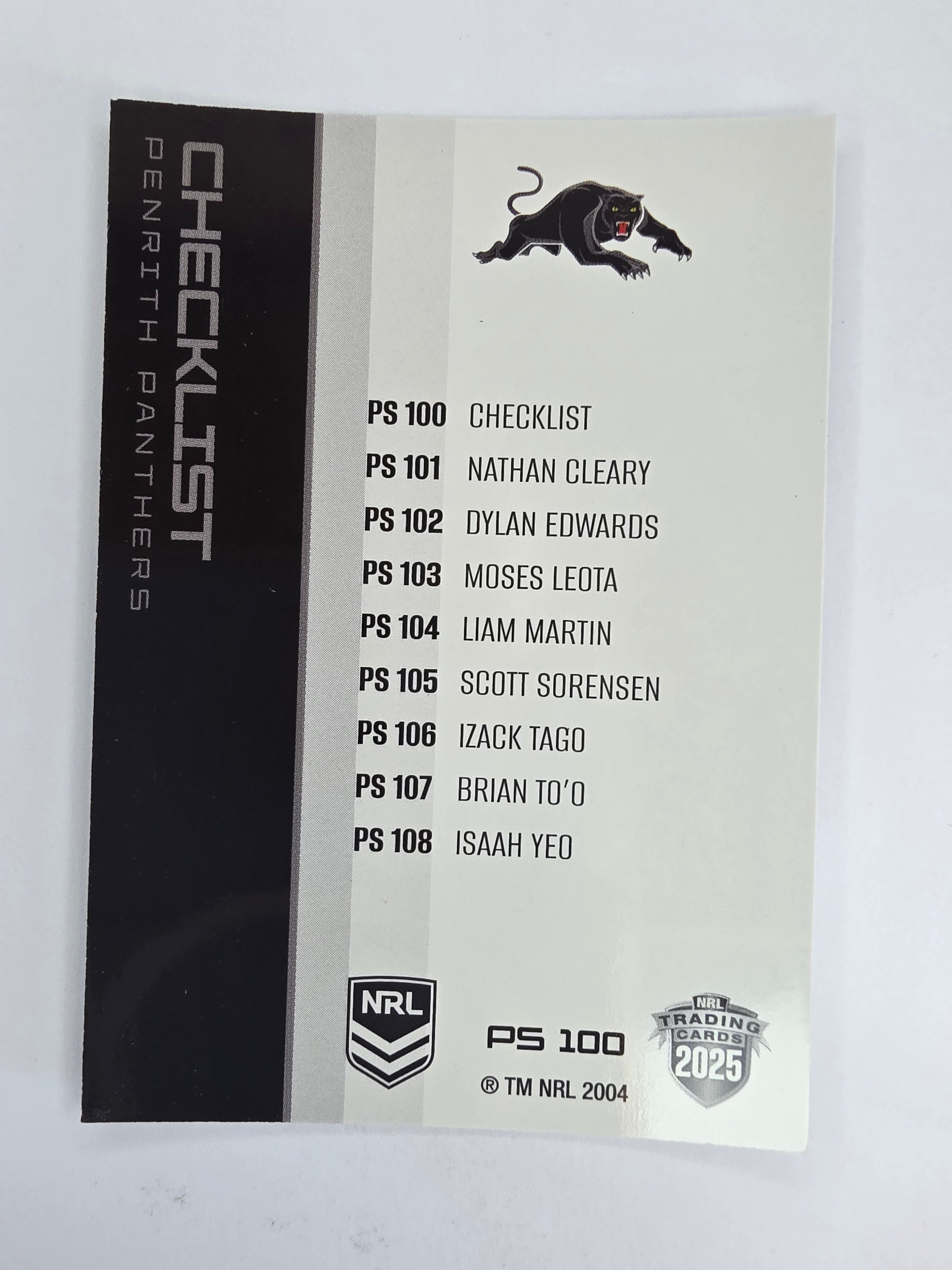 NRL 2025 Traders Silver Parallel #100 Panthers Checklist Penrith Panthers