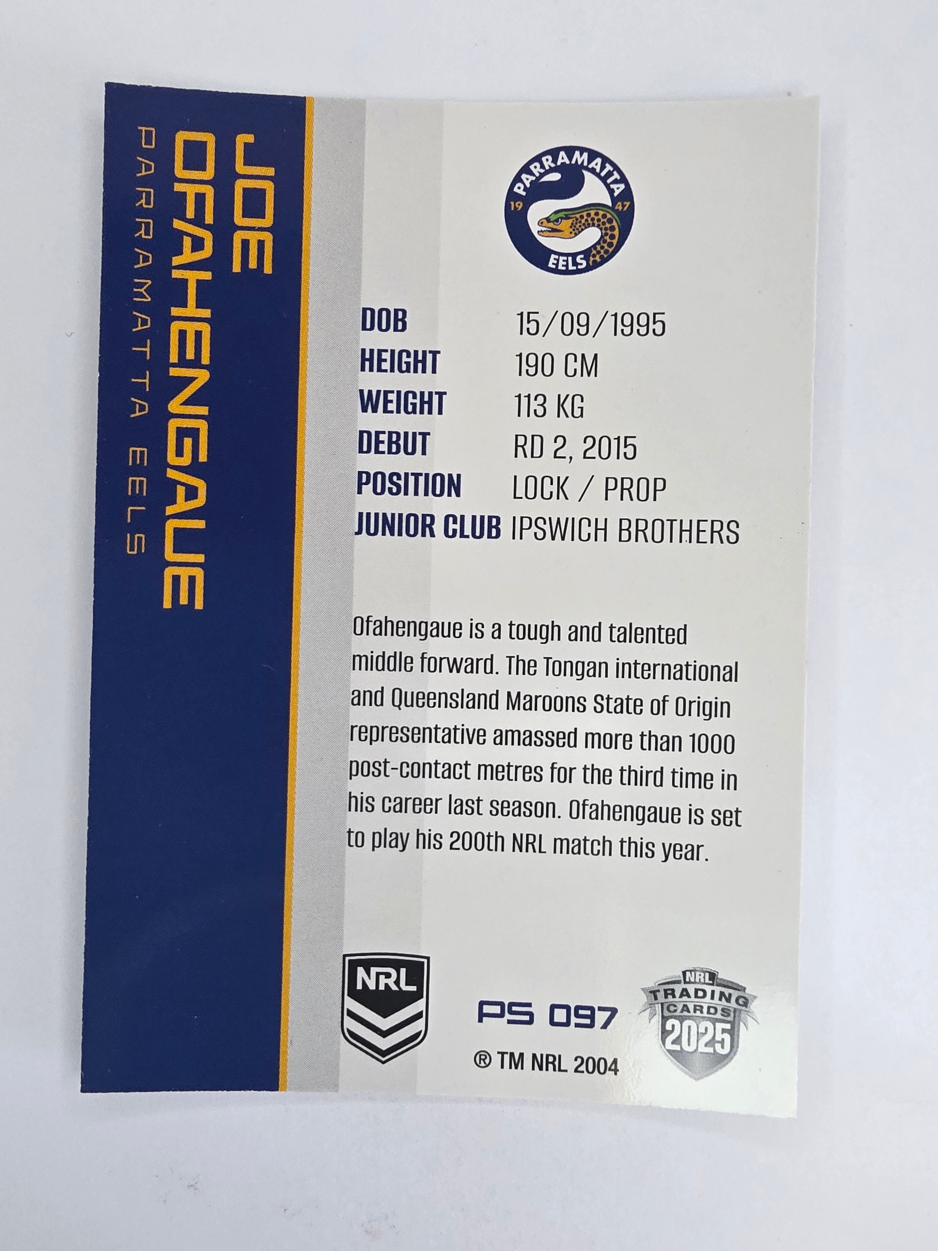 NRL 2025 Traders Silver Parallel #097 Joe Ofahengaue Parramatta Eels