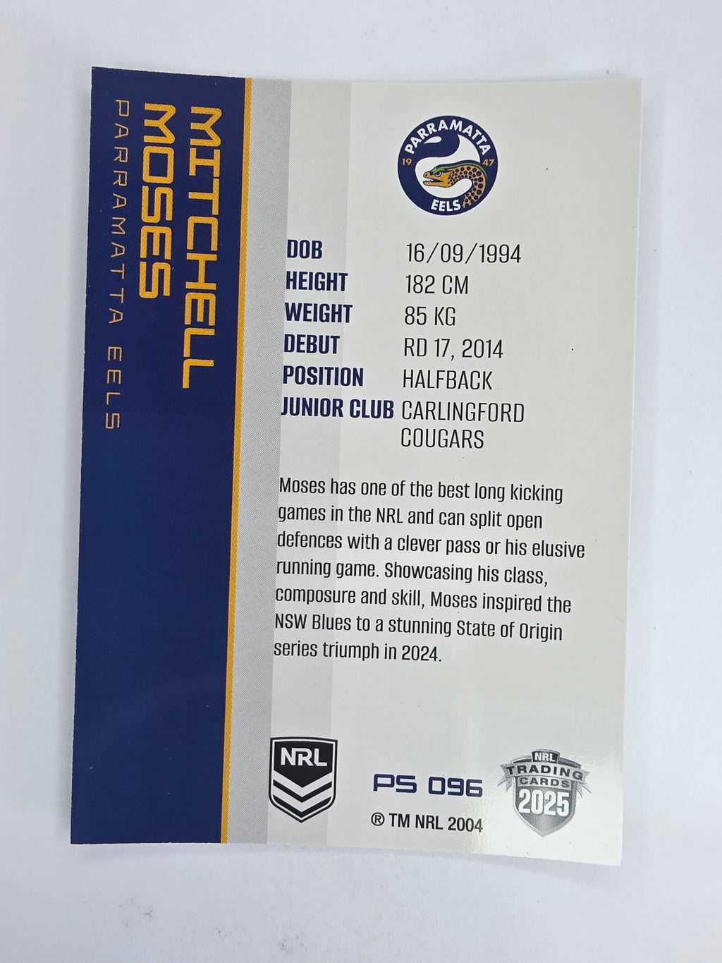 NRL 2025 Traders Silver Parallel #096 Mitchell Moses Parramatta Eels