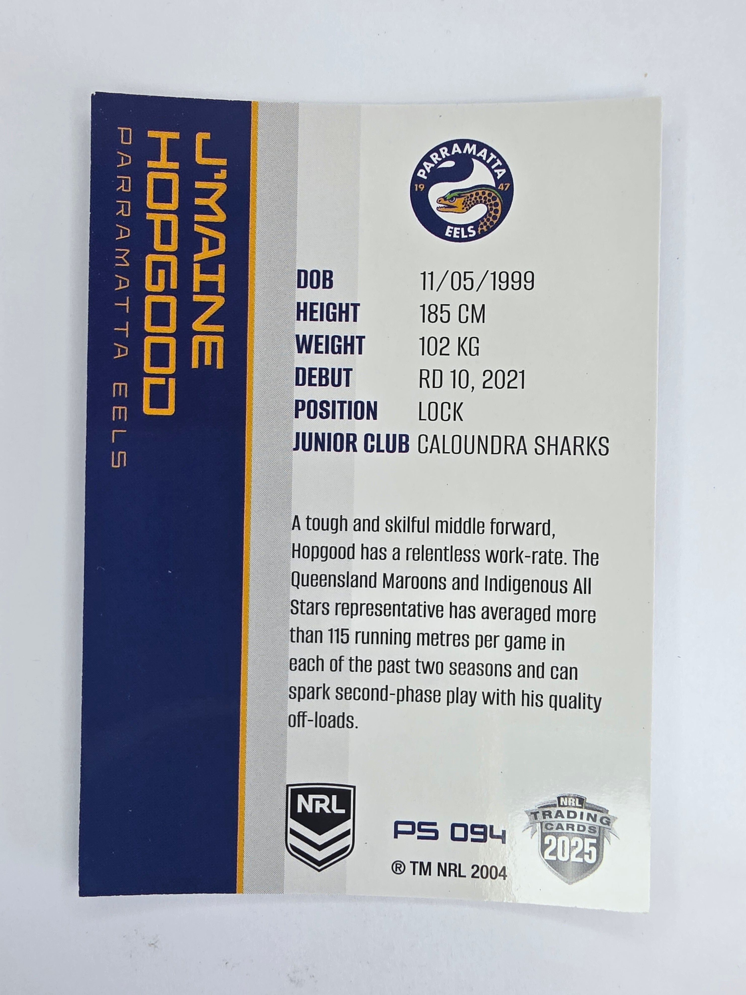 NRL 2025 Traders Silver Parallel #094 J’maine Hopgood Parramatta Eels