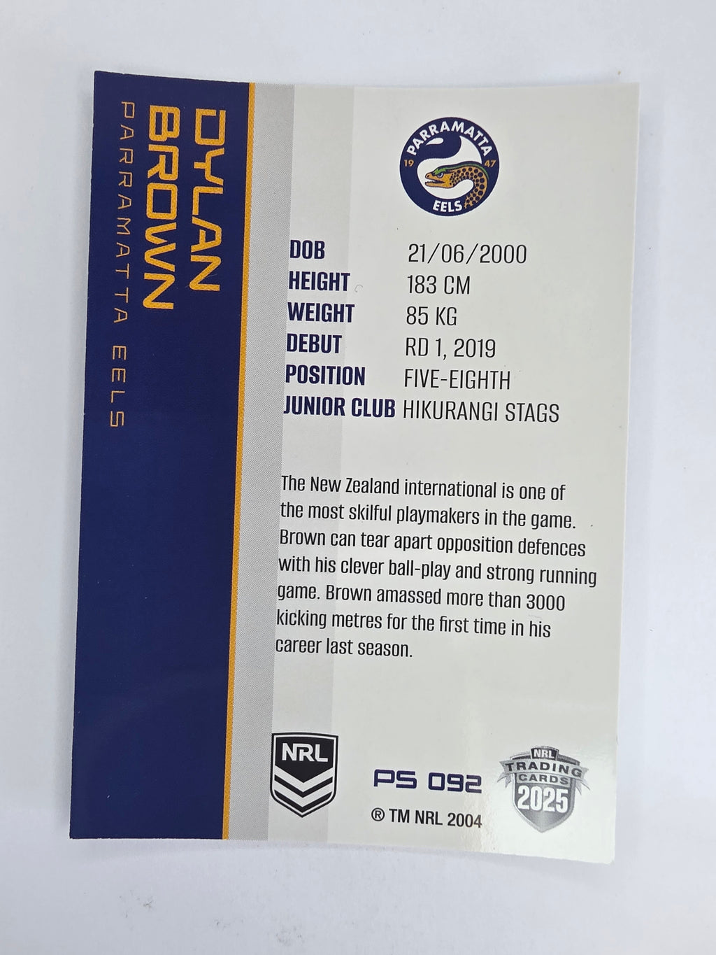 NRL 2025 Traders Silver Parallel #092 Dylan Brown Parramatta Eels