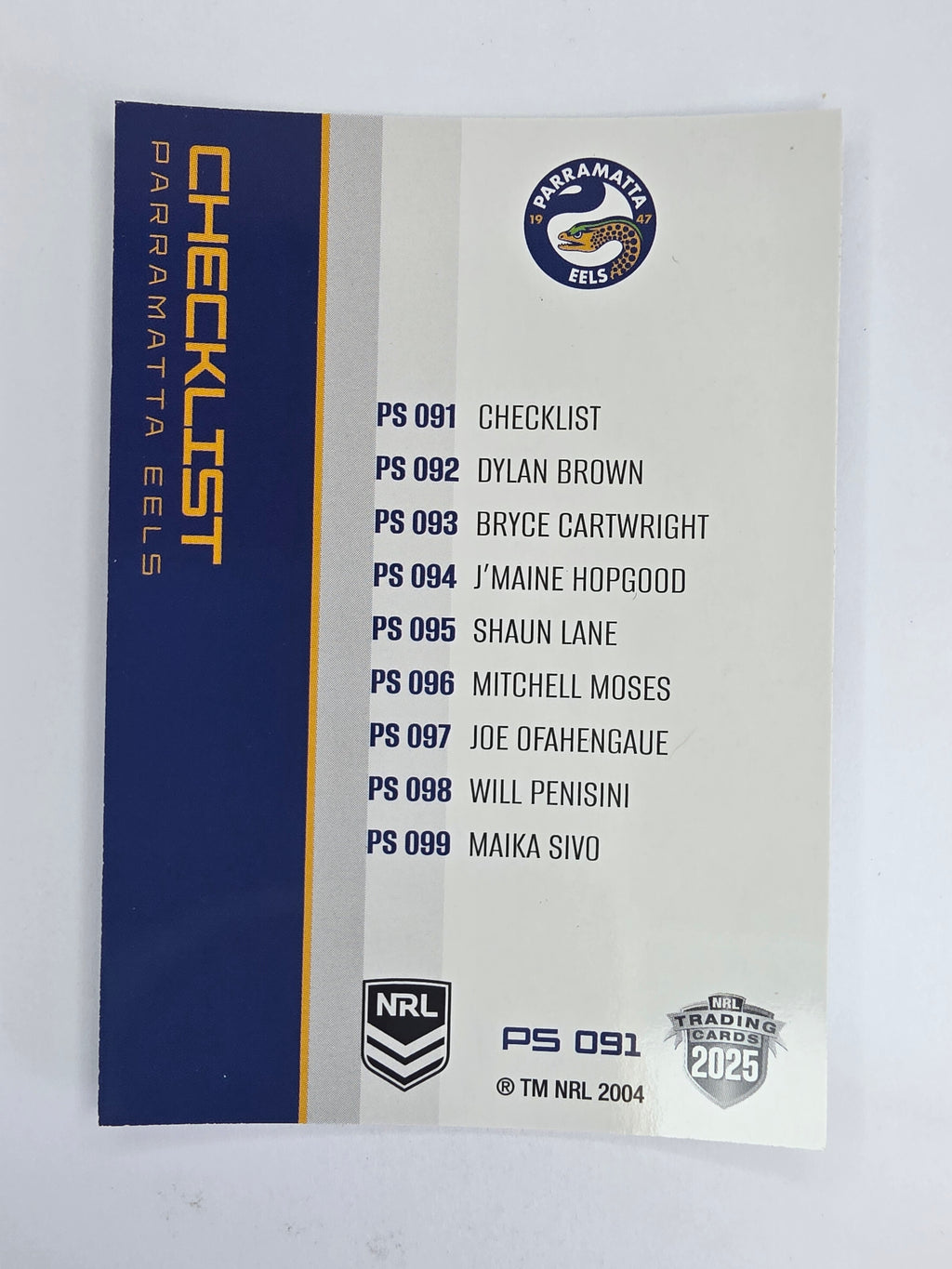 NRL 2025 Traders Silver Parallel #091 Eels Checklist Parramatta Eels