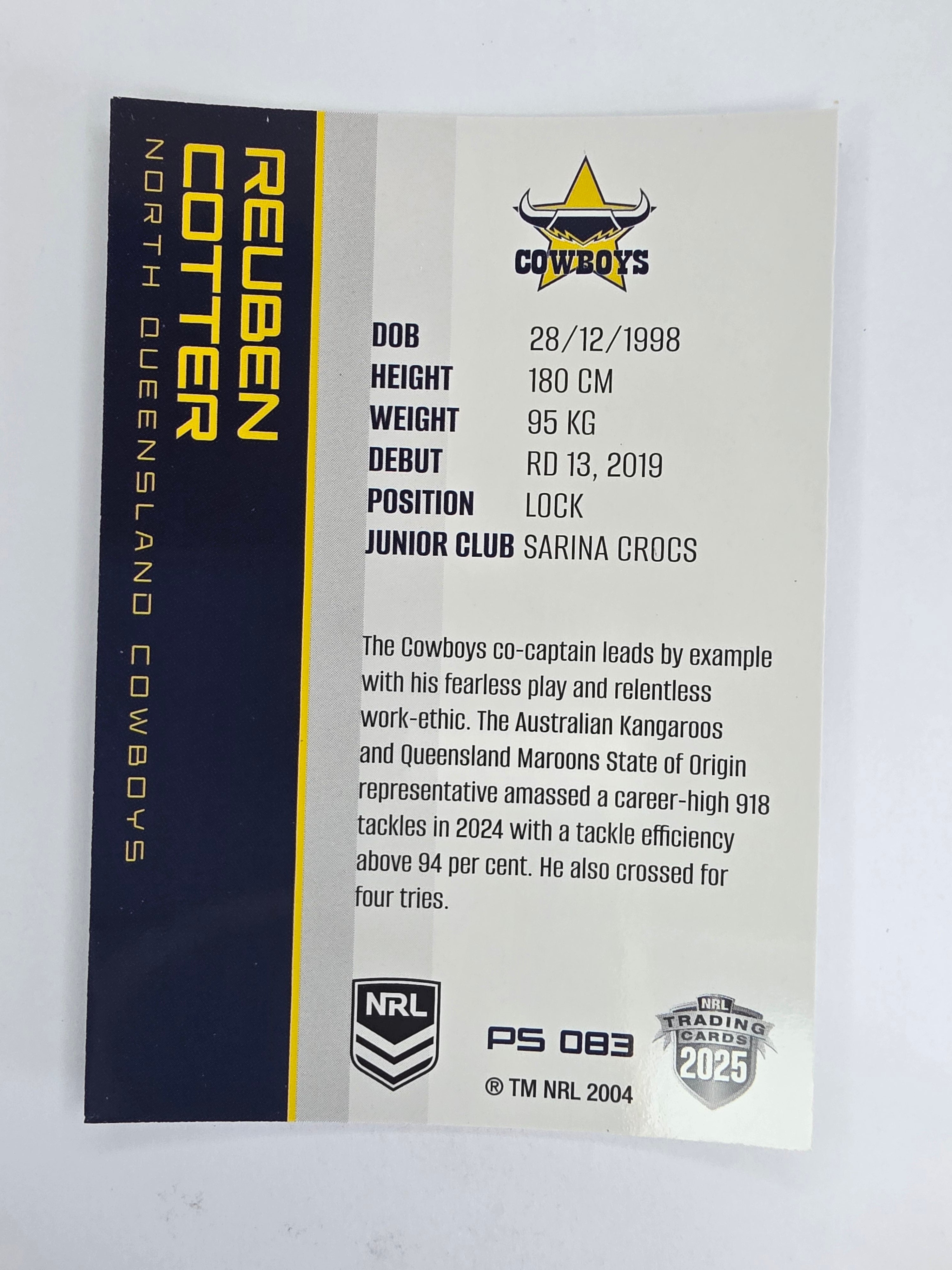 NRL 2025 Traders Silver Parallel #083 Reuben Cotter North Queensland Cowboys