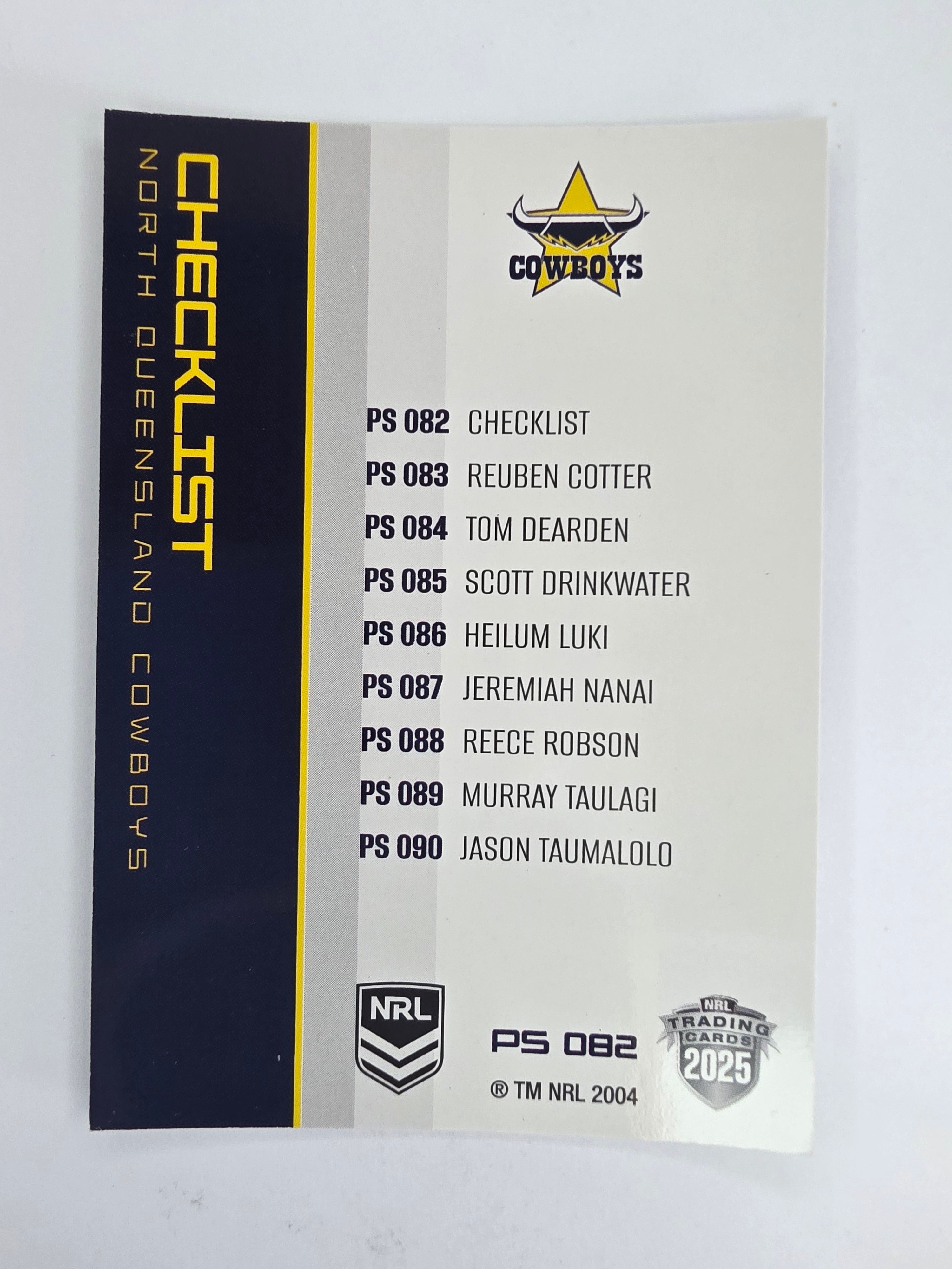 NRL 2025 Traders Silver Parallel #082 Cowboys Checklist North Queensland Cowboys