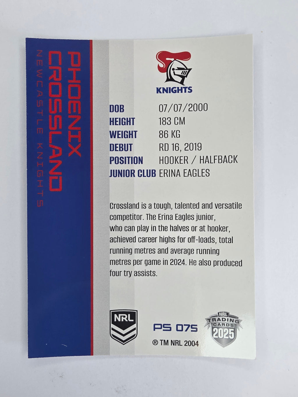 NRL 2025 Traders Silver Parallel #075 Phoenix Crossland Newcastle Knights