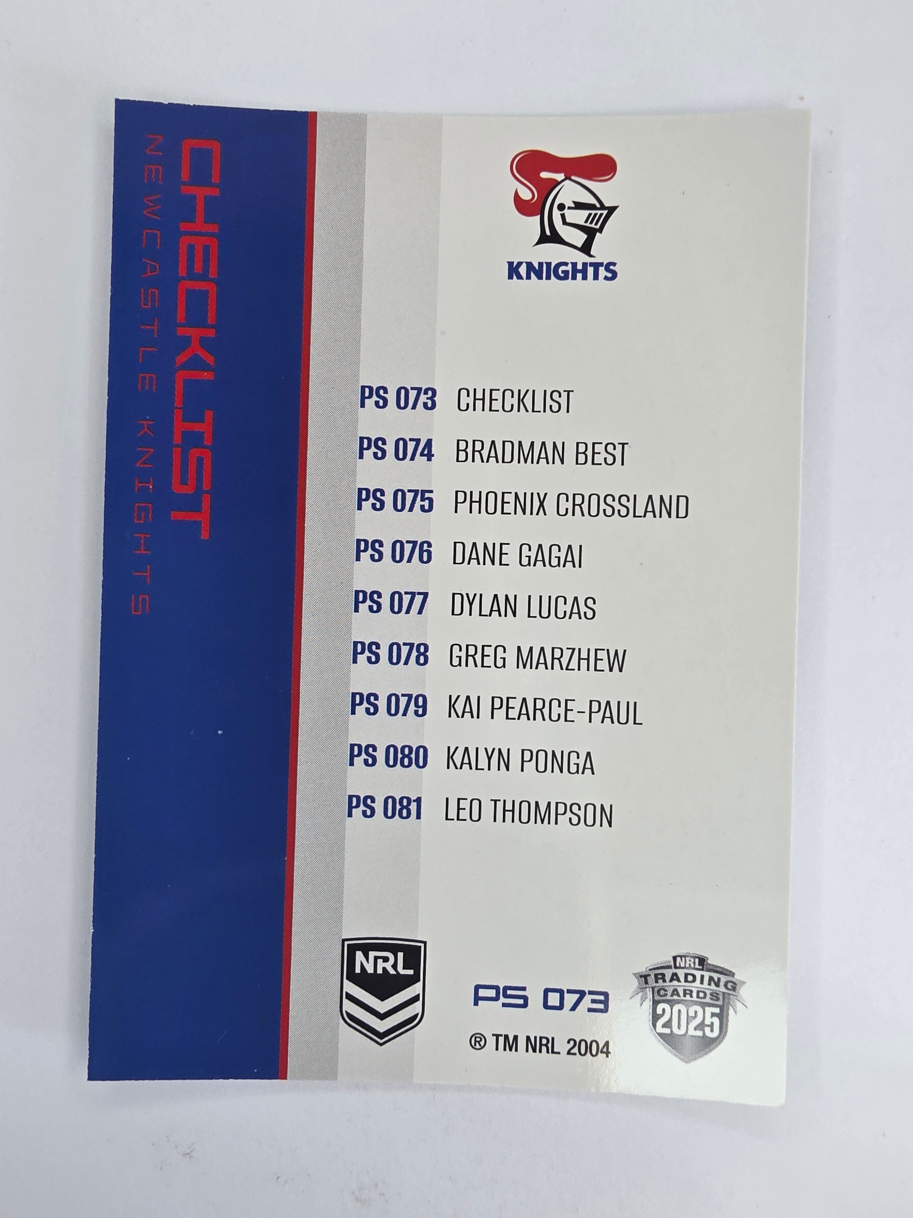 NRL 2025 Traders Silver Parallel #073 Knights Checklist Newcastle Knights