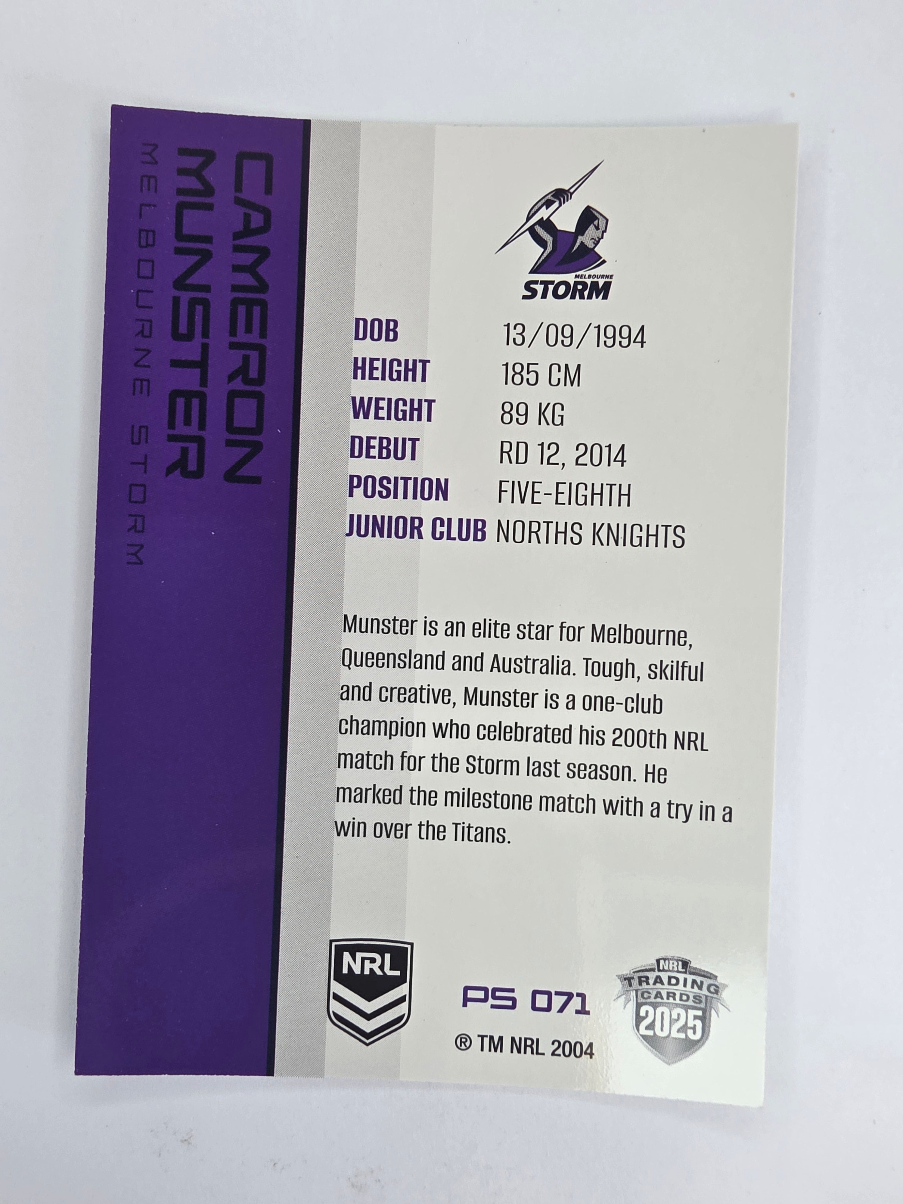 NRL 2025 Traders Silver Parallel #071 Cameron Munster Melbourne Storm