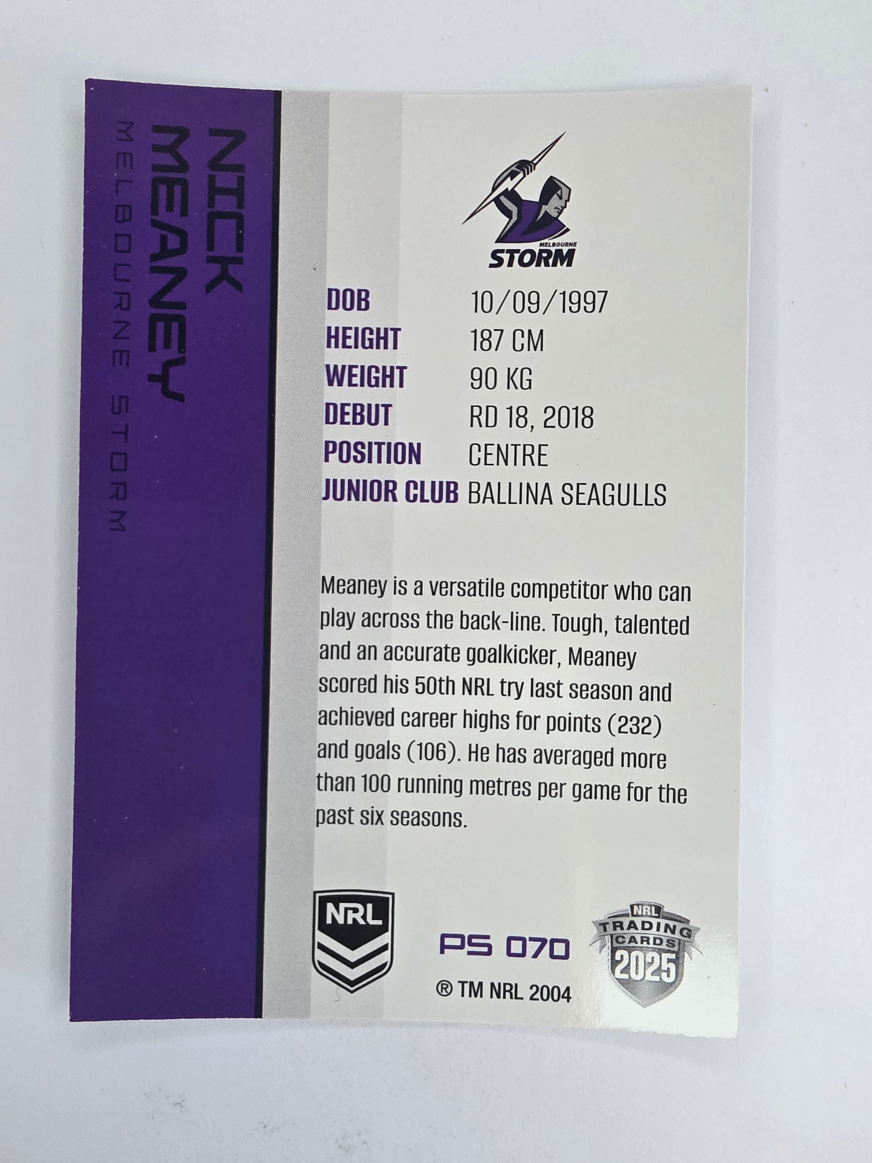 NRL 2025 Traders Silver Parallel #070 Nick Meaney Melbourne Storm