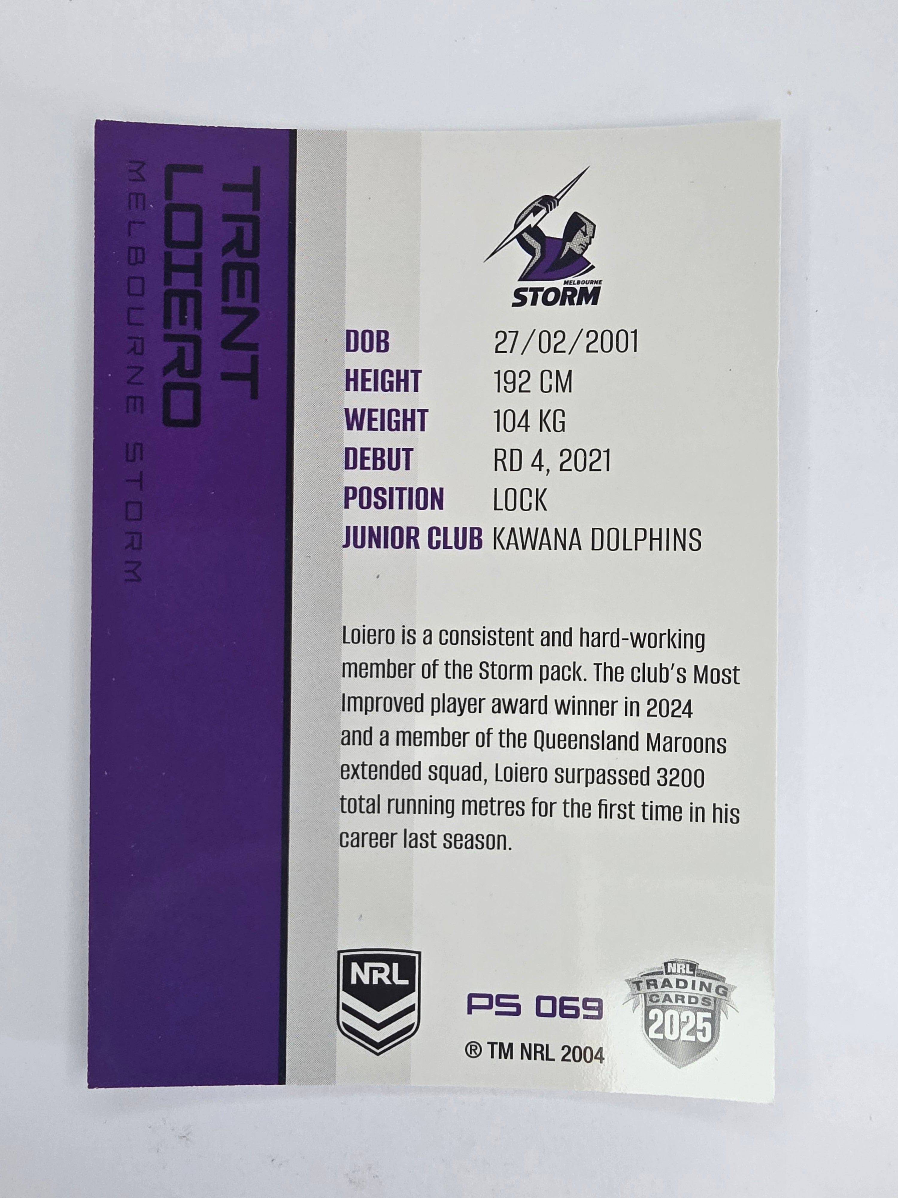 NRL 2025 Traders Silver Parallel #069 Trent Loiero Melbourne Storm