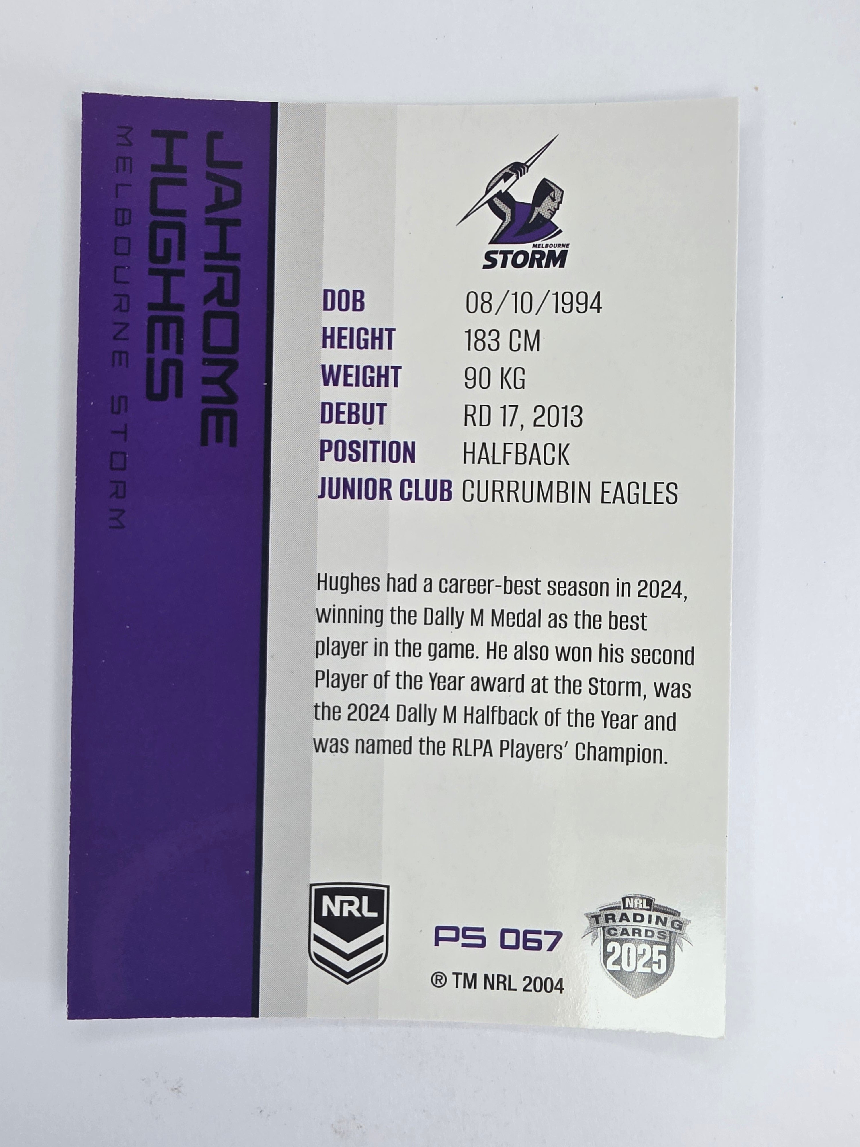 NRL 2025 Traders Silver Parallel #067 Jahrome Hughes Melbourne Storm