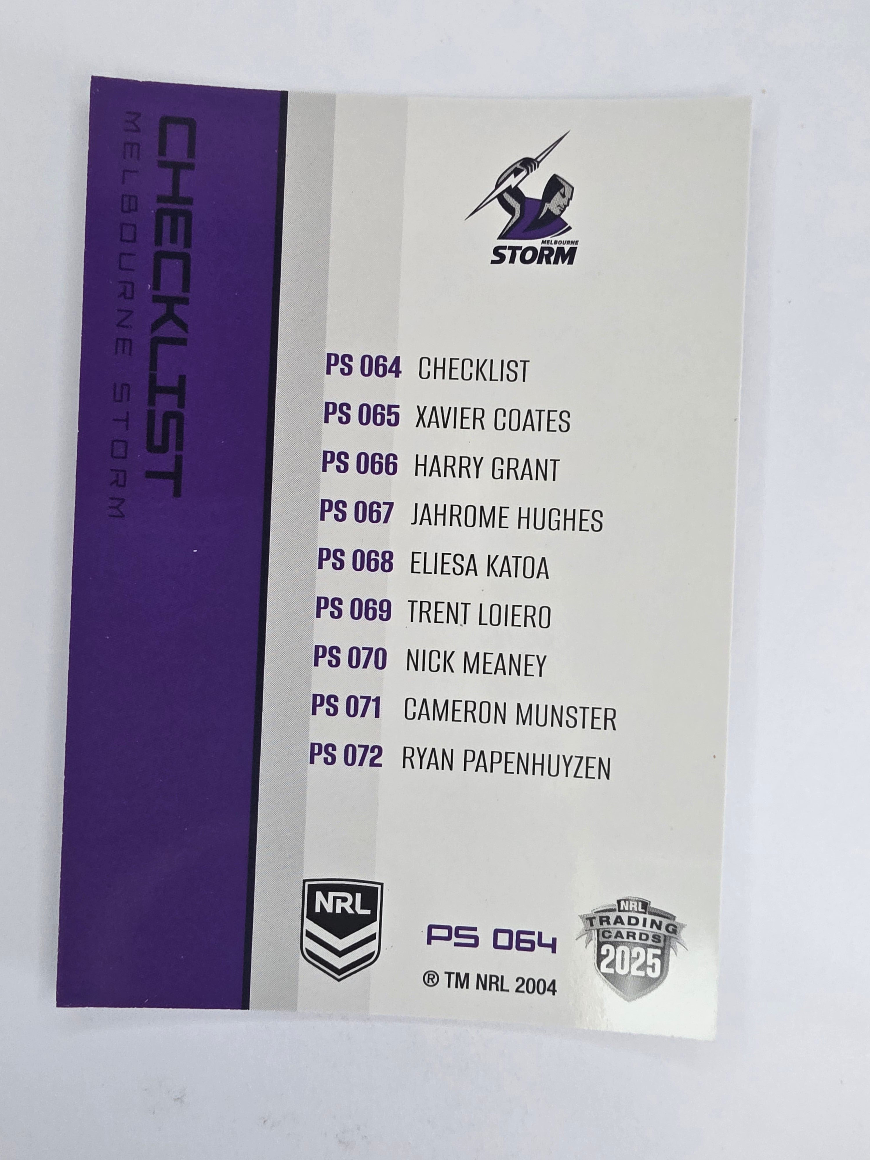 NRL 2025 Traders Silver Parallel #064 Storm Checklist Melbourne Storm