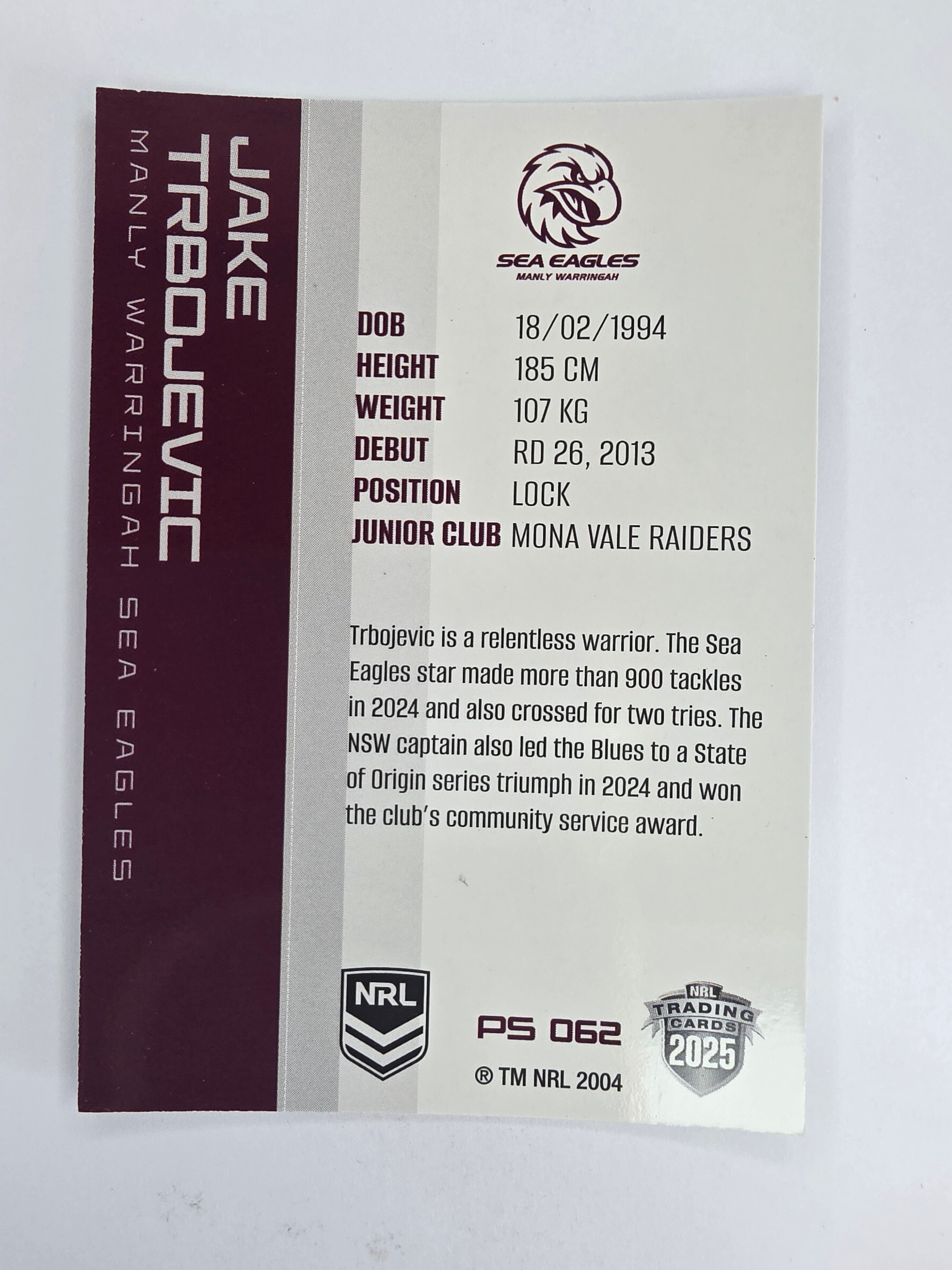 NRL 2025 Traders Silver Parallel #062 Jake Trbojevic Manly Warringah Sea Eagles