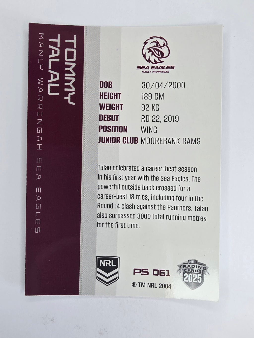 NRL 2025 Traders Silver Parallel #061 Tommy Talau Manly Warringah Sea Eagles