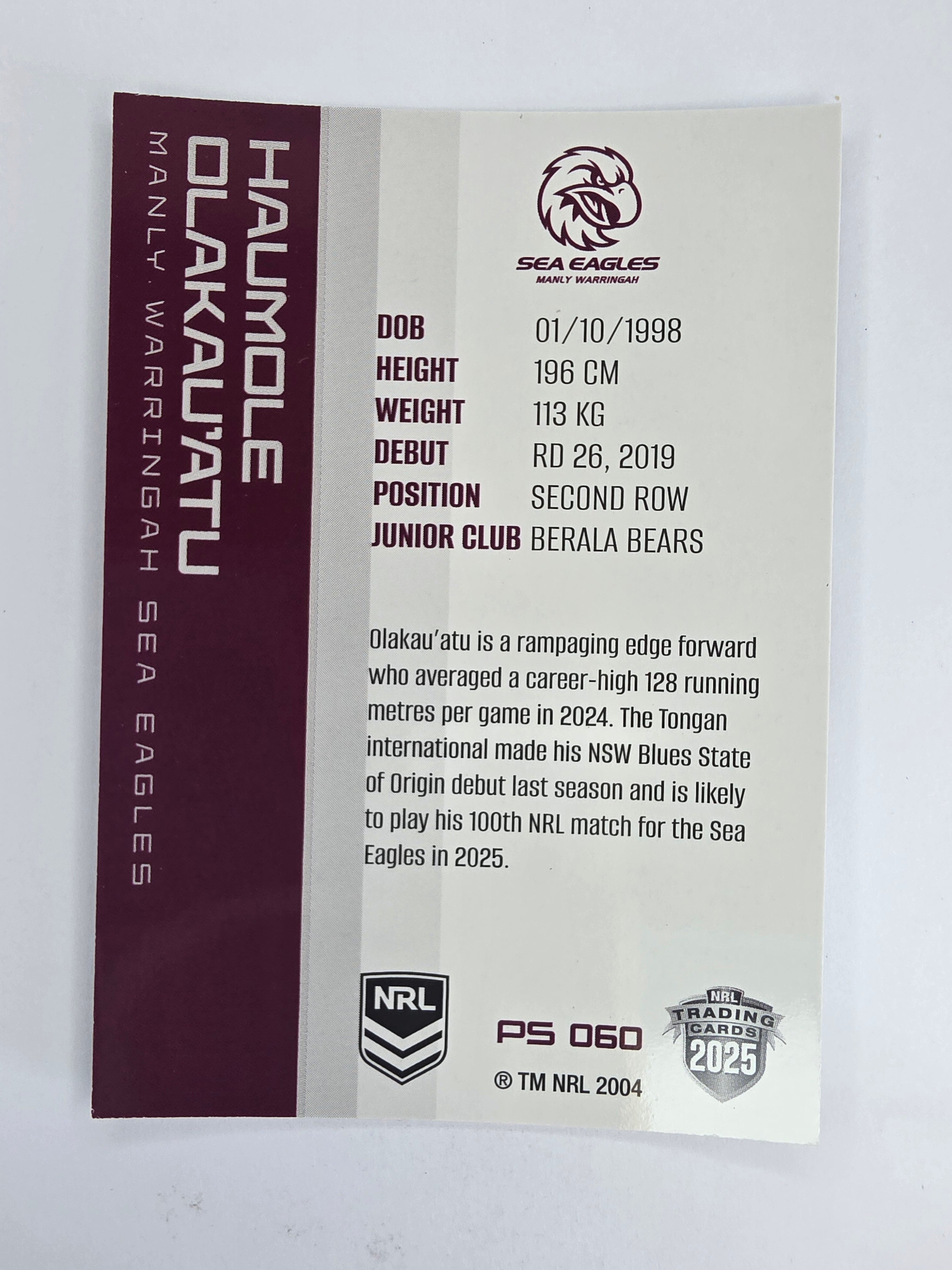 NRL 2025 Traders Silver Parallel #060 Haumole Olakau’atu Manly Warringah Sea Eagles