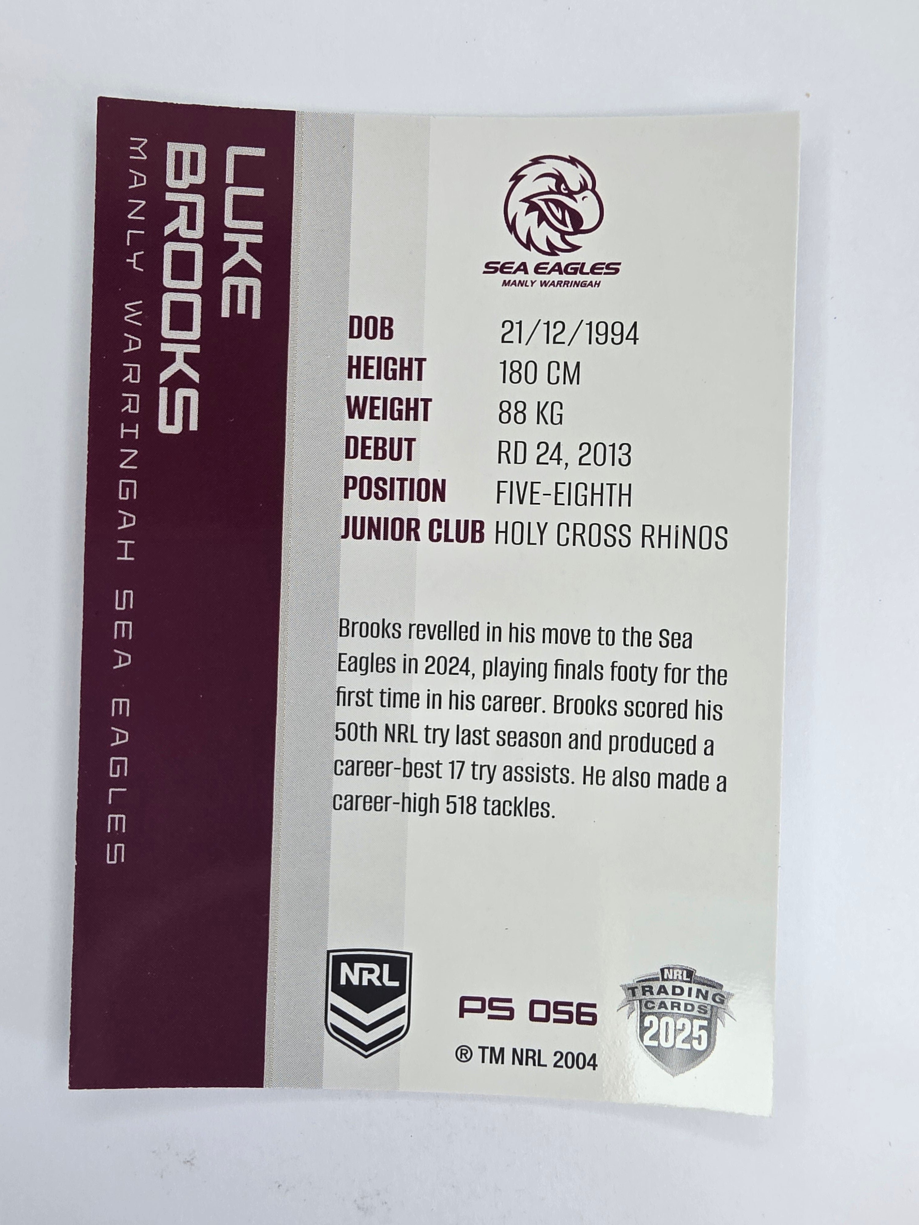 NRL 2025 Traders Silver Parallel #056 Luke Brooks Manly Warringah Sea Eagles