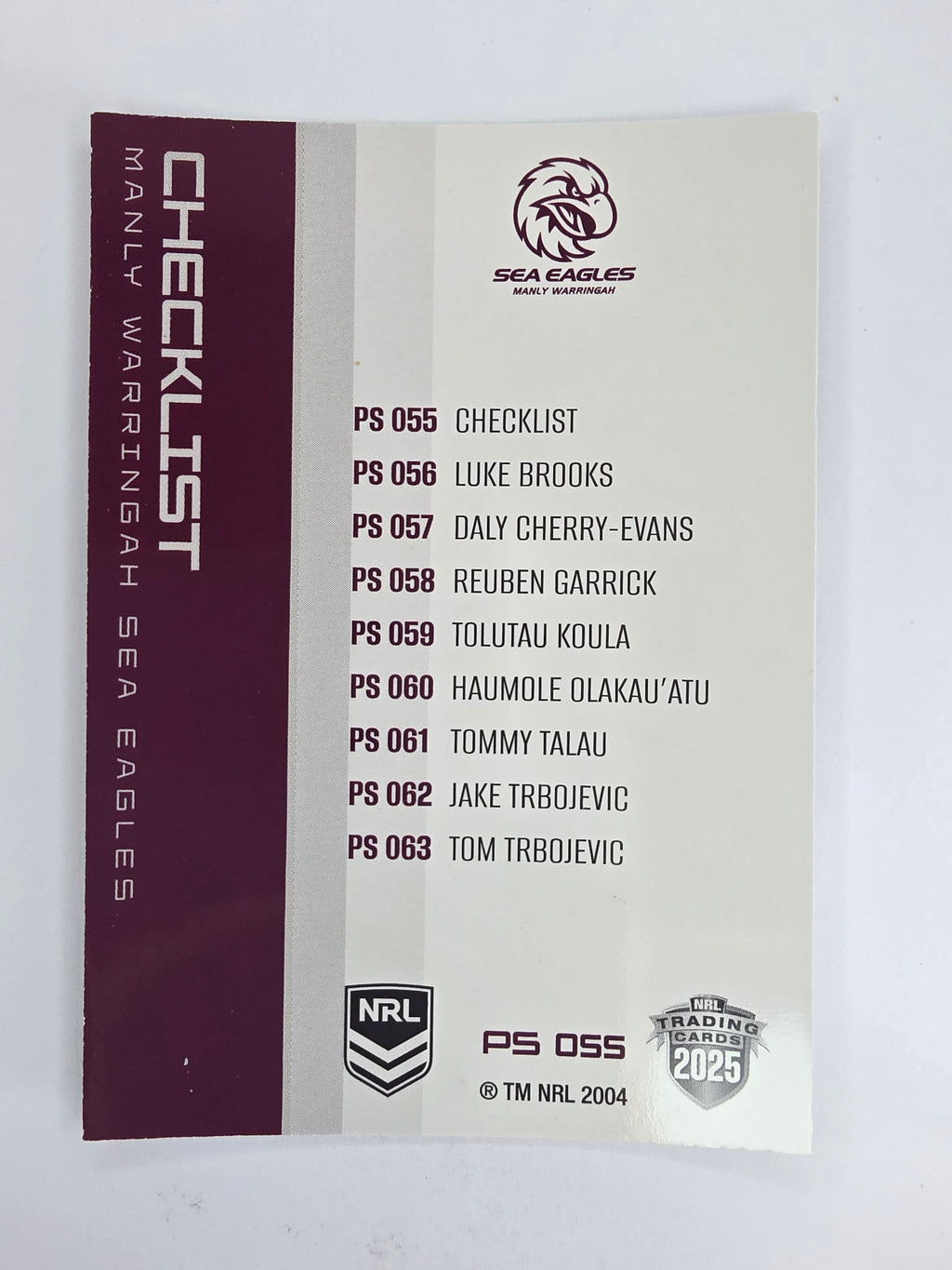 NRL 2025 Traders Silver Parallel #055 Sea Eagles Checklist Manly Warringah Sea Eagles