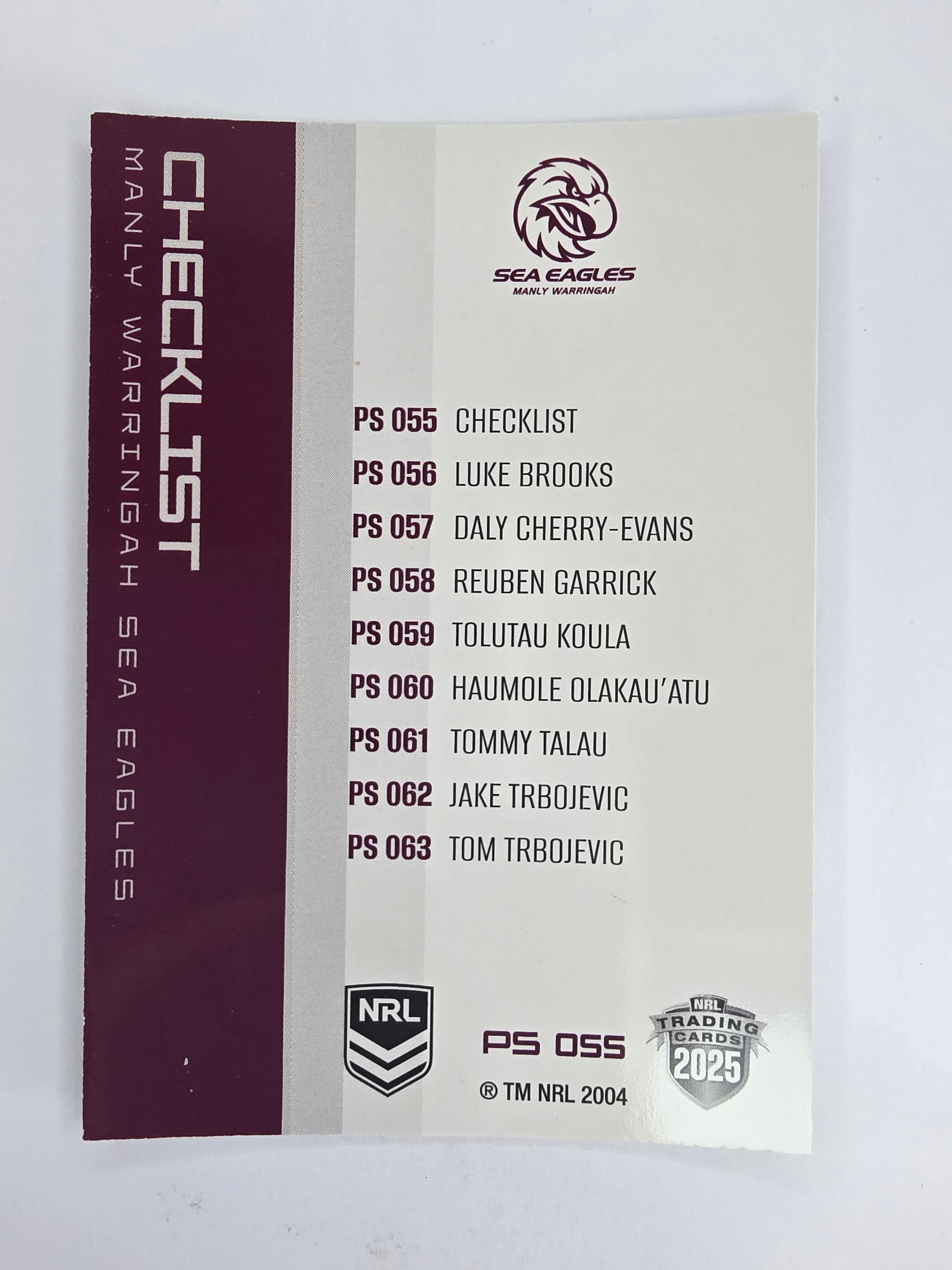 NRL 2025 Traders Silver Parallel #055 Sea Eagles Checklist Manly Warringah Sea Eagles