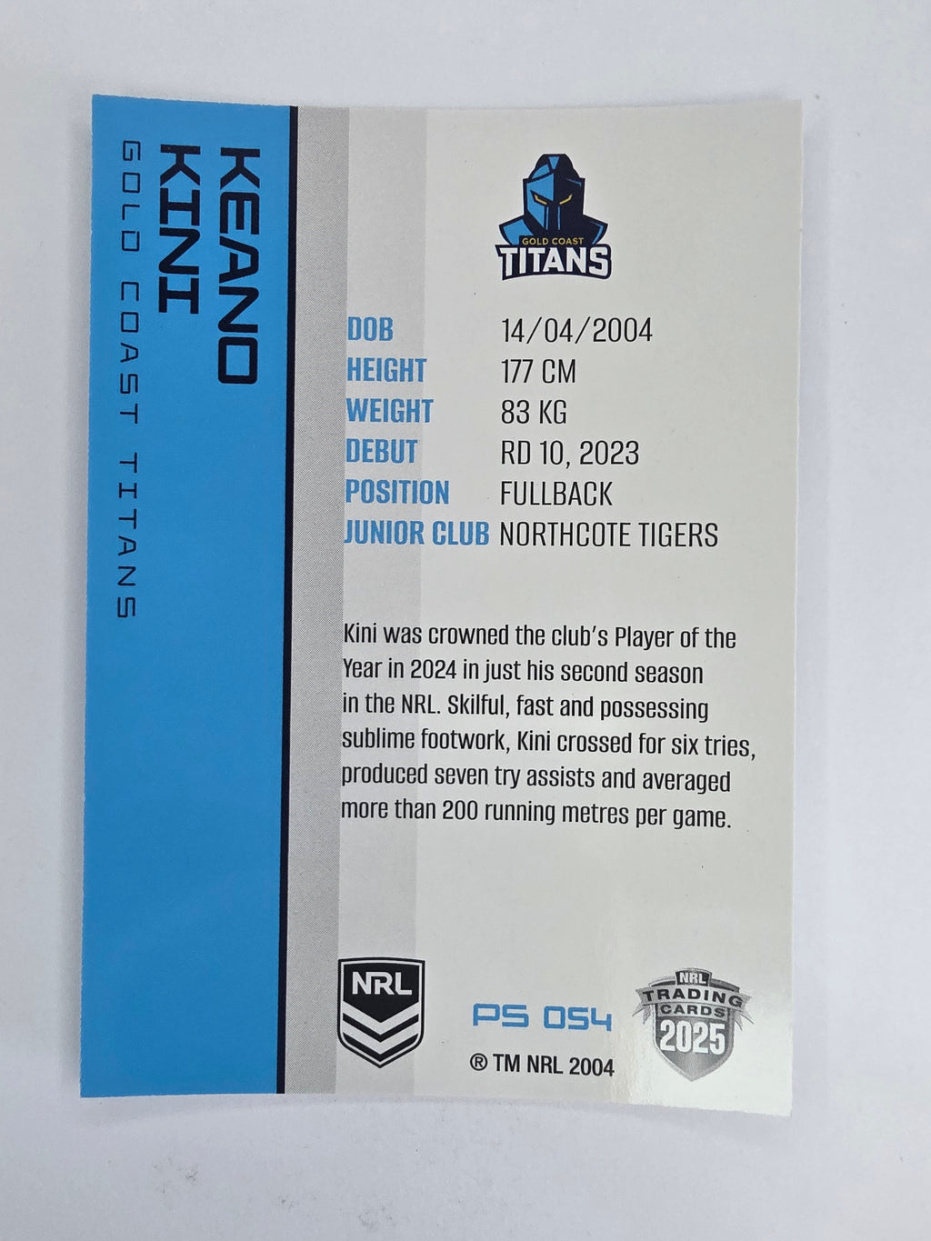 NRL 2025 Traders Silver Parallel #054 Keano Kini Gold Coast Titans