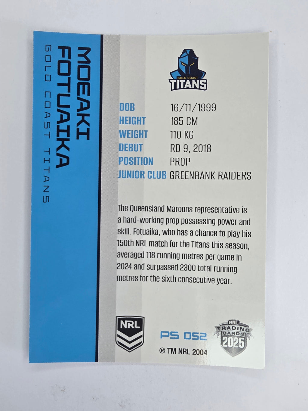NRL 2025 Traders Silver Parallel #052 Moeaki Fotuaika Gold Coast Titans