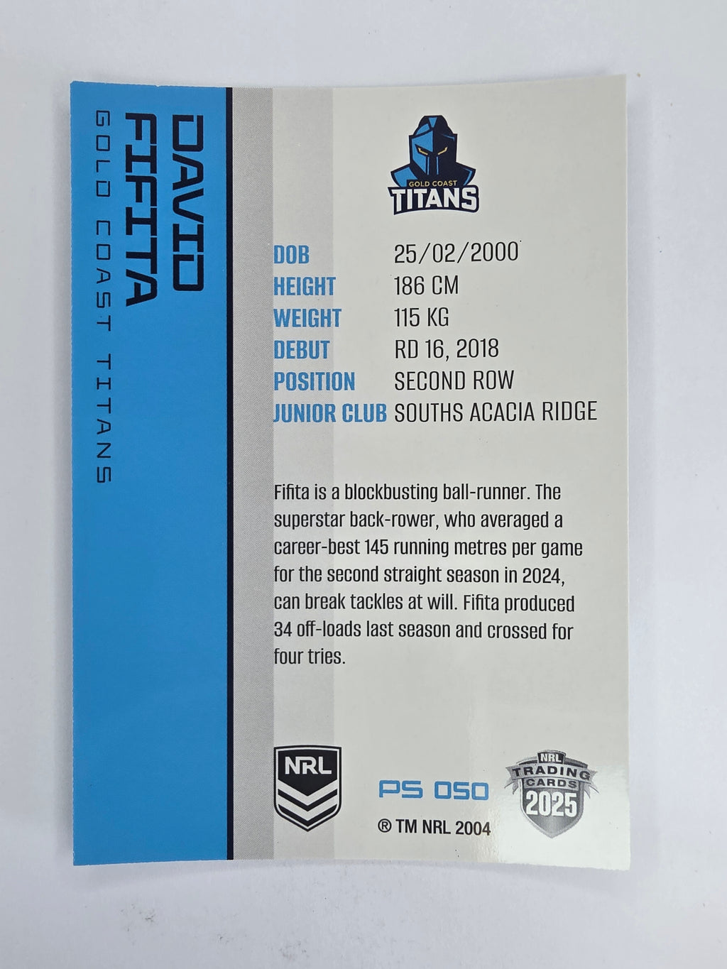 NRL 2025 Traders Silver Parallel #050 David Fifita Gold Coast Titans