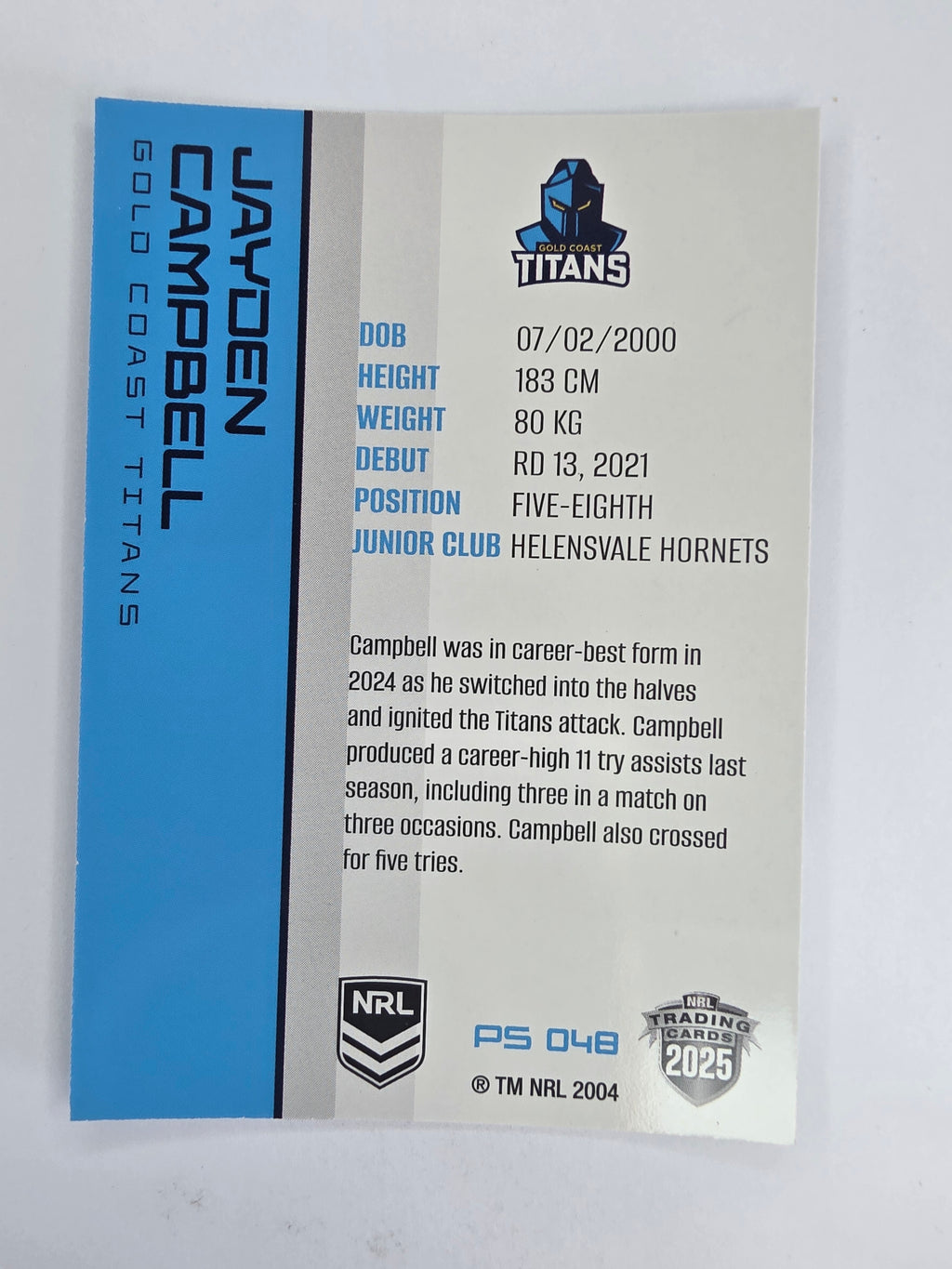 NRL 2025 Traders Silver Parallel #048 Jayden Campbell Gold Coast Titans