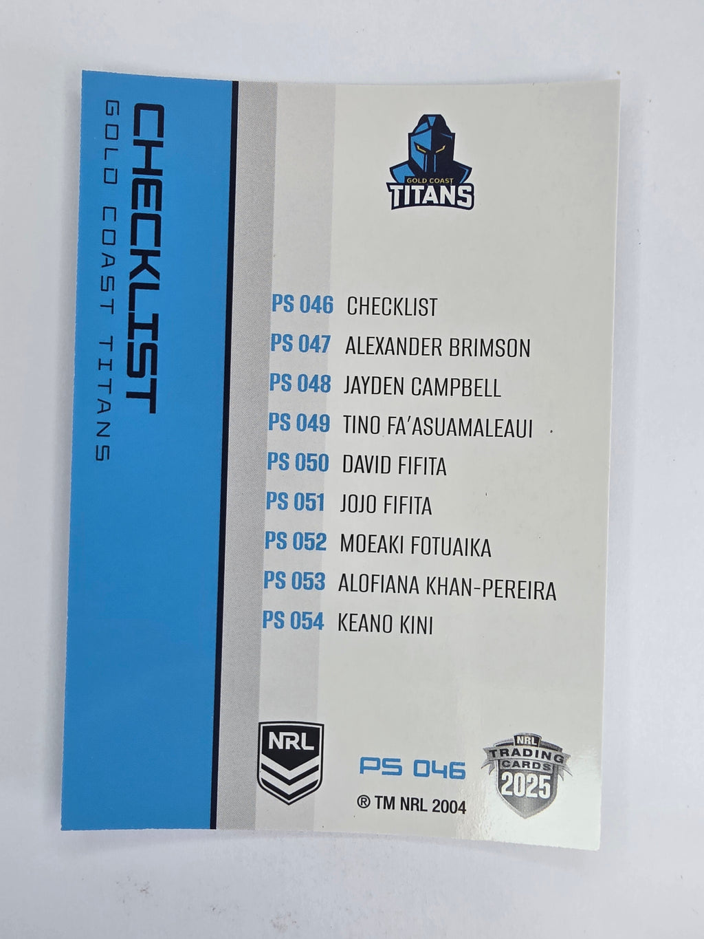 NRL 2025 Traders Silver Parallel #046 Titans Checklist Gold Coast Titans
