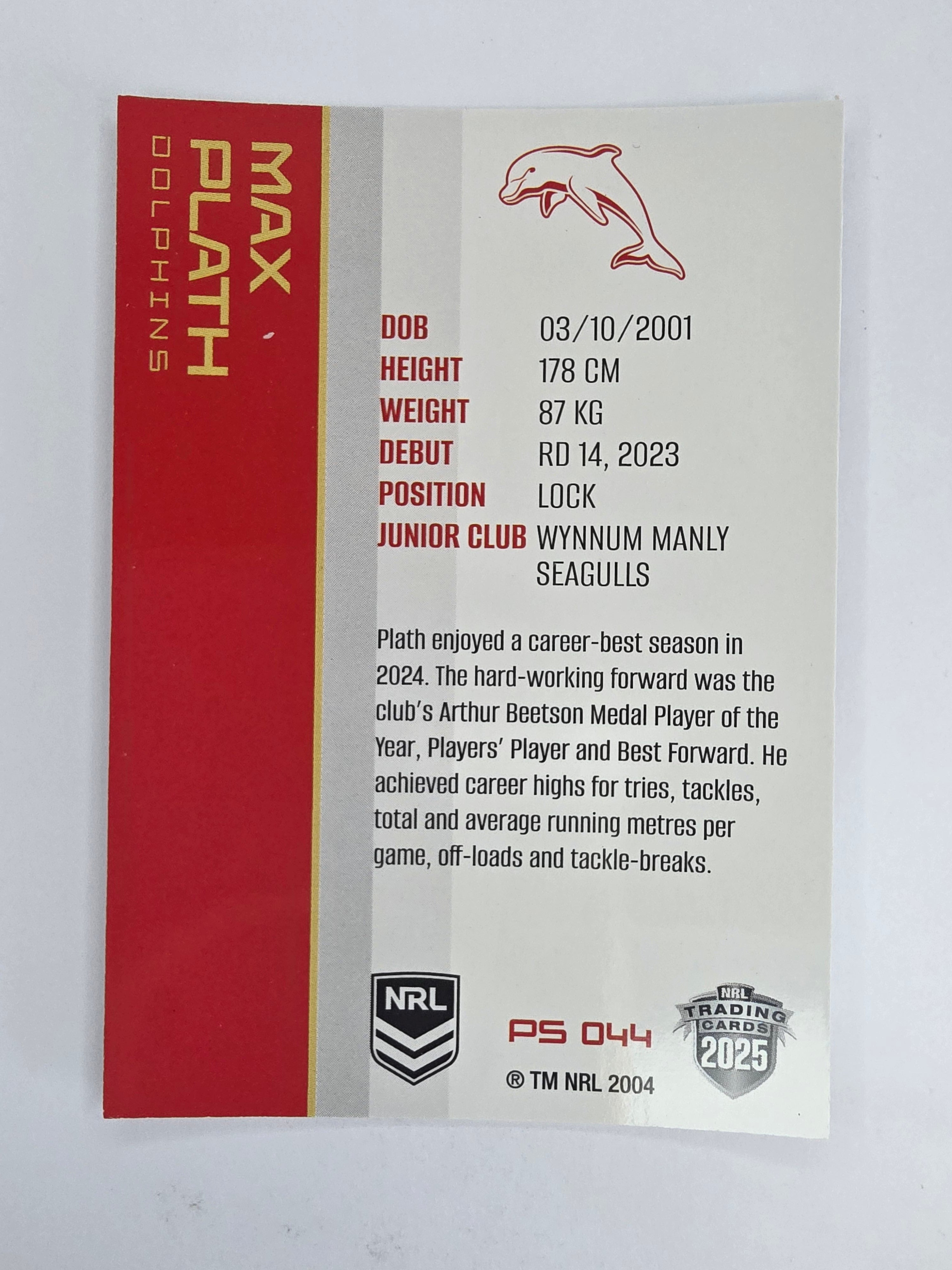 NRL 2025 Traders Silver Parallel #044 Max Plath Redcliffe Dolphins