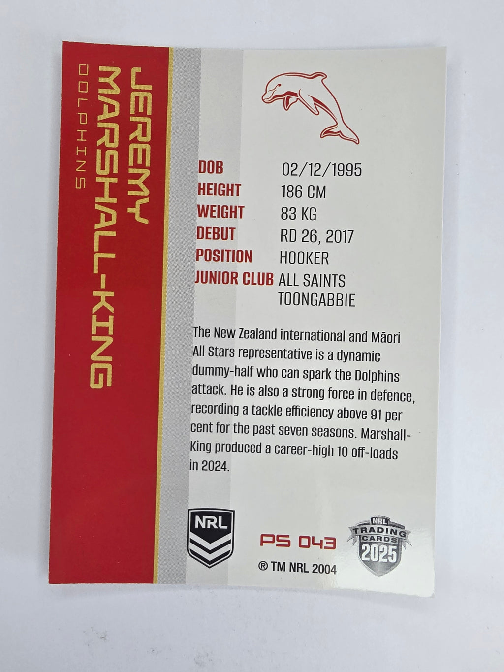 NRL 2025 Traders Silver Parallel #043 Jeremy Marshall-King Redcliffe Dolphins