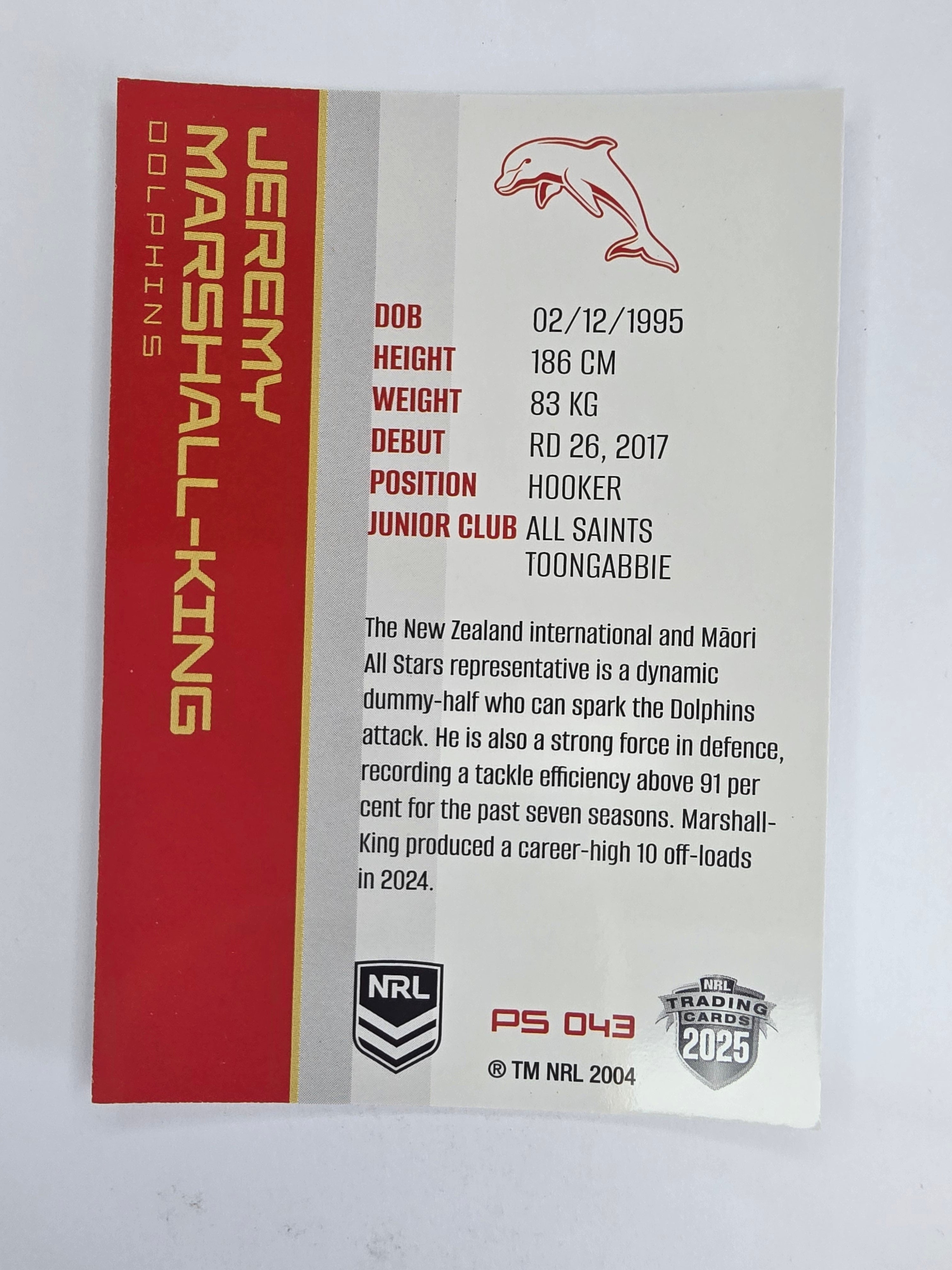 NRL 2025 Traders Silver Parallel #043 Jeremy Marshall-King Redcliffe Dolphins