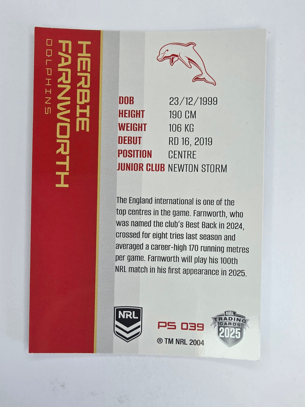 NRL 2025 Traders Silver Parallel #039 Herbie Farnworth Redcliffe Dolphins