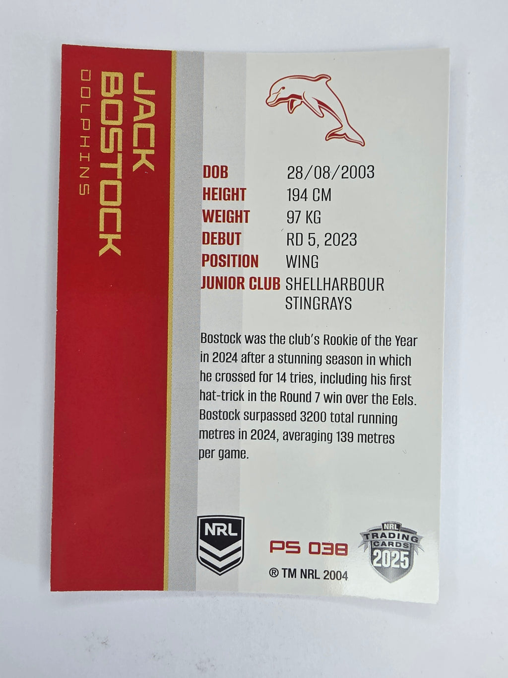 NRL 2025 Traders Silver Parallel #038 Jack Bostock Redcliffe Dolphins