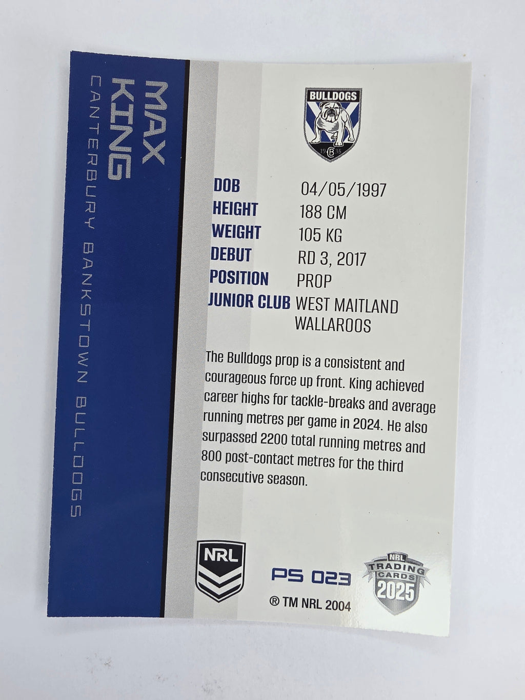 NRL 2025 Traders Silver Parallel #023 Max King Canterbury Bankstown Bulldogs