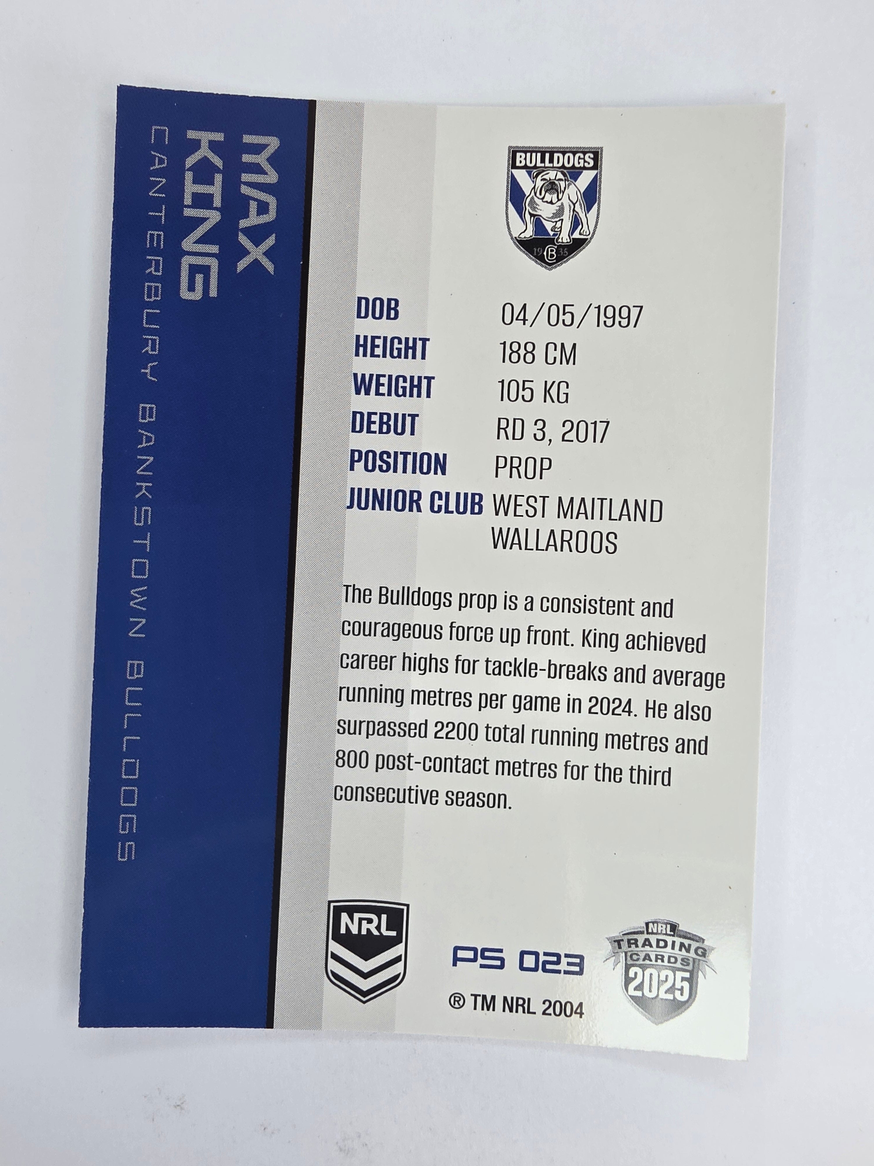NRL 2025 Traders Silver Parallel #023 Max King Canterbury Bankstown Bulldogs