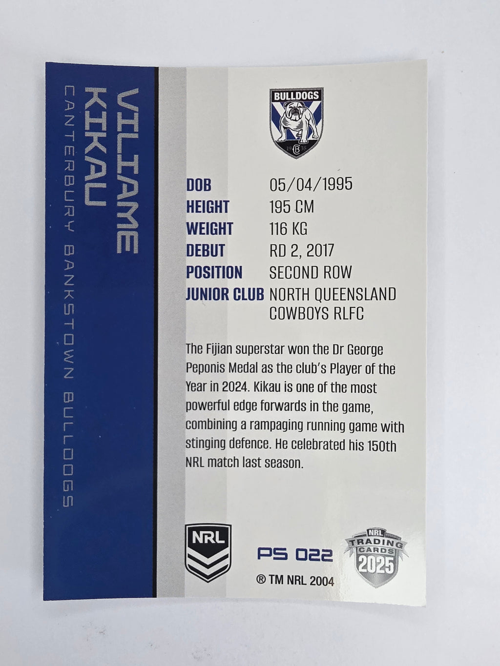 NRL 2025 Traders Silver Parallel #022 Viliame Kikau Canterbury Bankstown Bulldogs