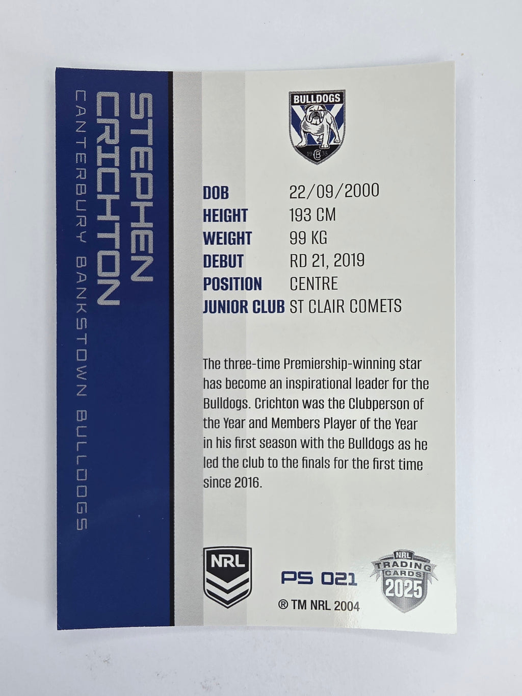 NRL 2025 Traders Silver Parallel #021 Stephen Crichton Canterbury Bankstown Bulldogs