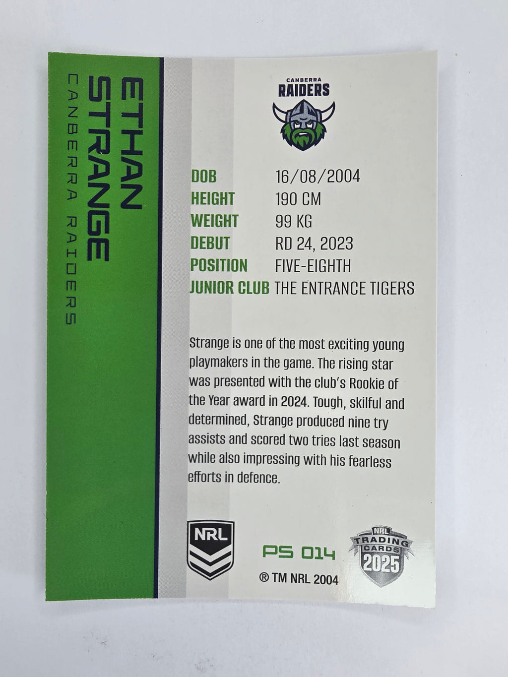 NRL 2025 Traders Silver Parallel #014 Ethan Strange Canberra Raiders