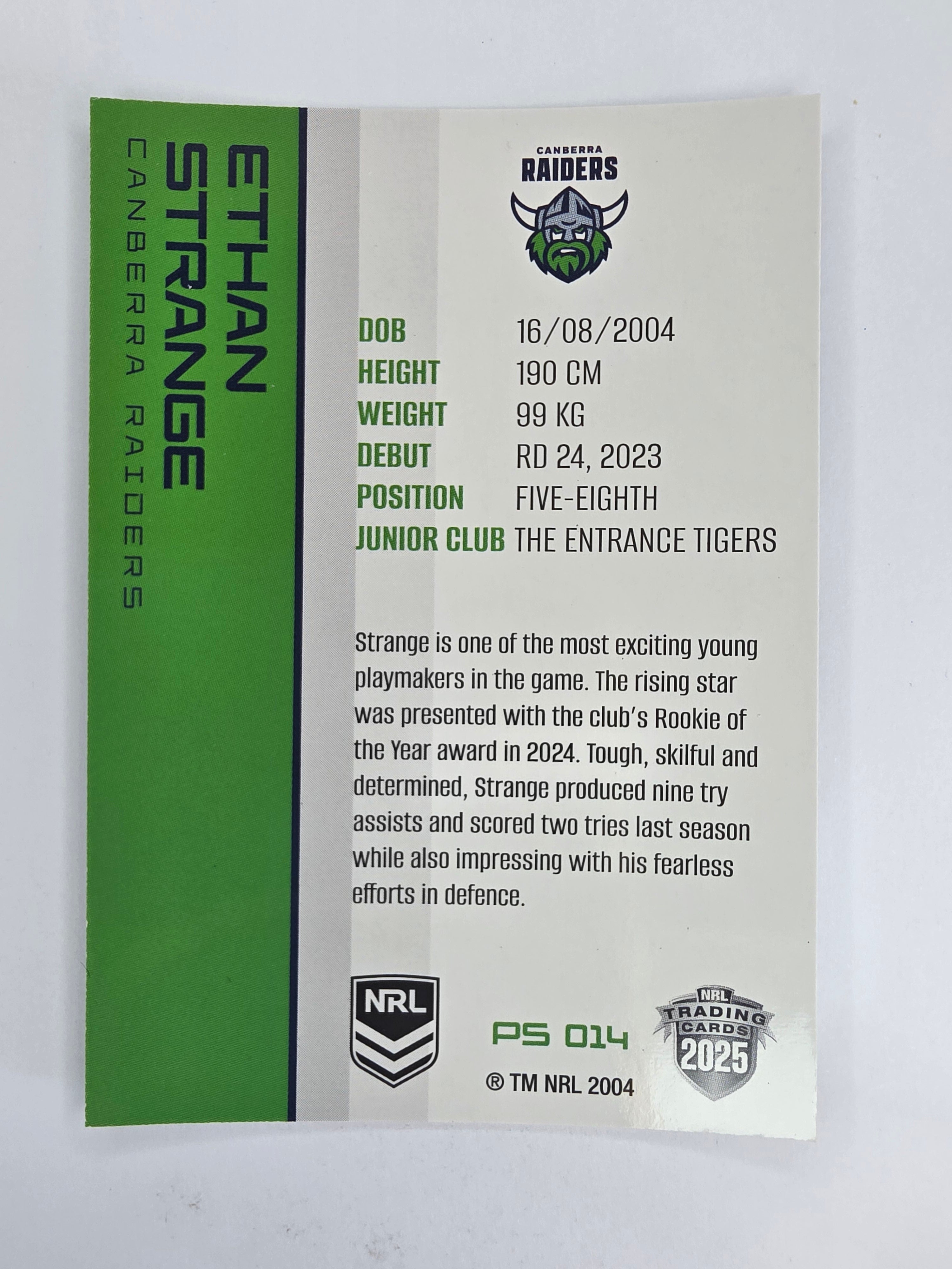 NRL 2025 Traders Silver Parallel #014 Ethan Strange Canberra Raiders