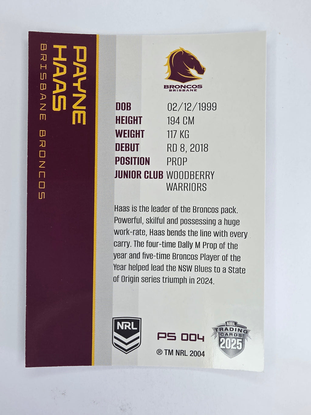 NRL 2025 Traders Silver Parallel #004 Payne Haas Brisbane Broncos