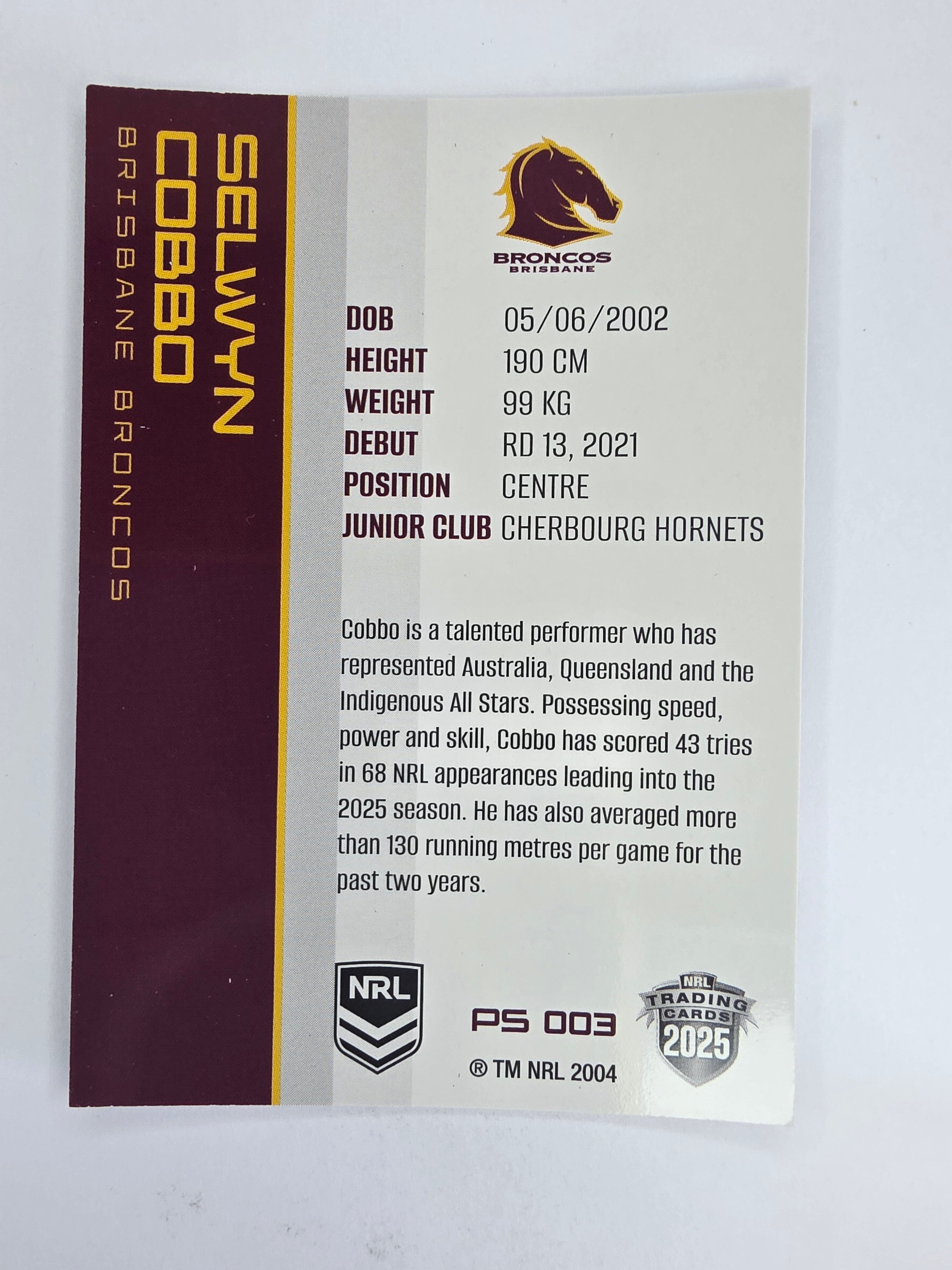 NRL 2025 Traders Silver Parallel #003 Selwyn Cobbo Brisbane Broncos