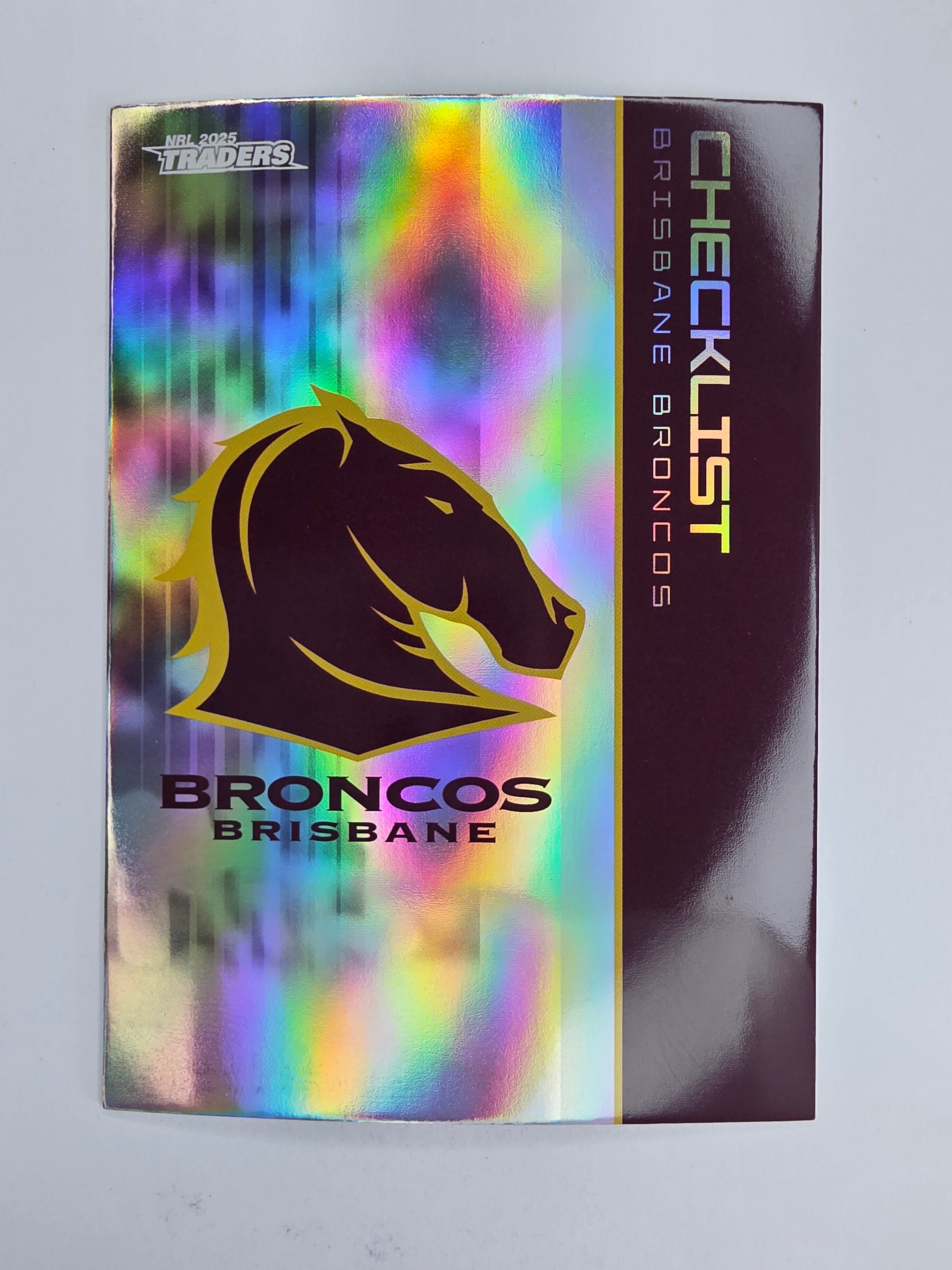 NRL 2025 Traders Silver Parallel #001 Broncos Checklist Brisbane Broncos
