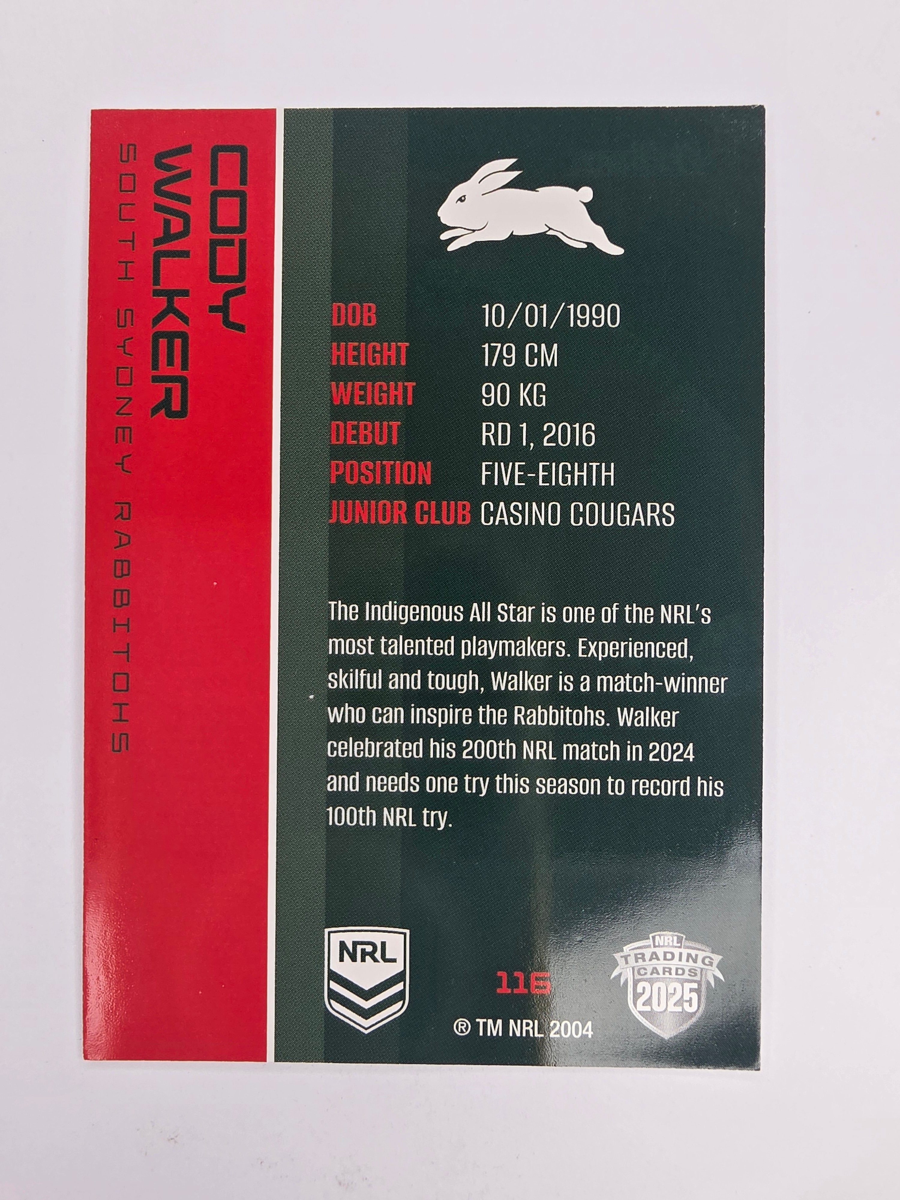 NRL 2025 Traders Base Card #116 Cody Walker South Sydney Rabbitohs