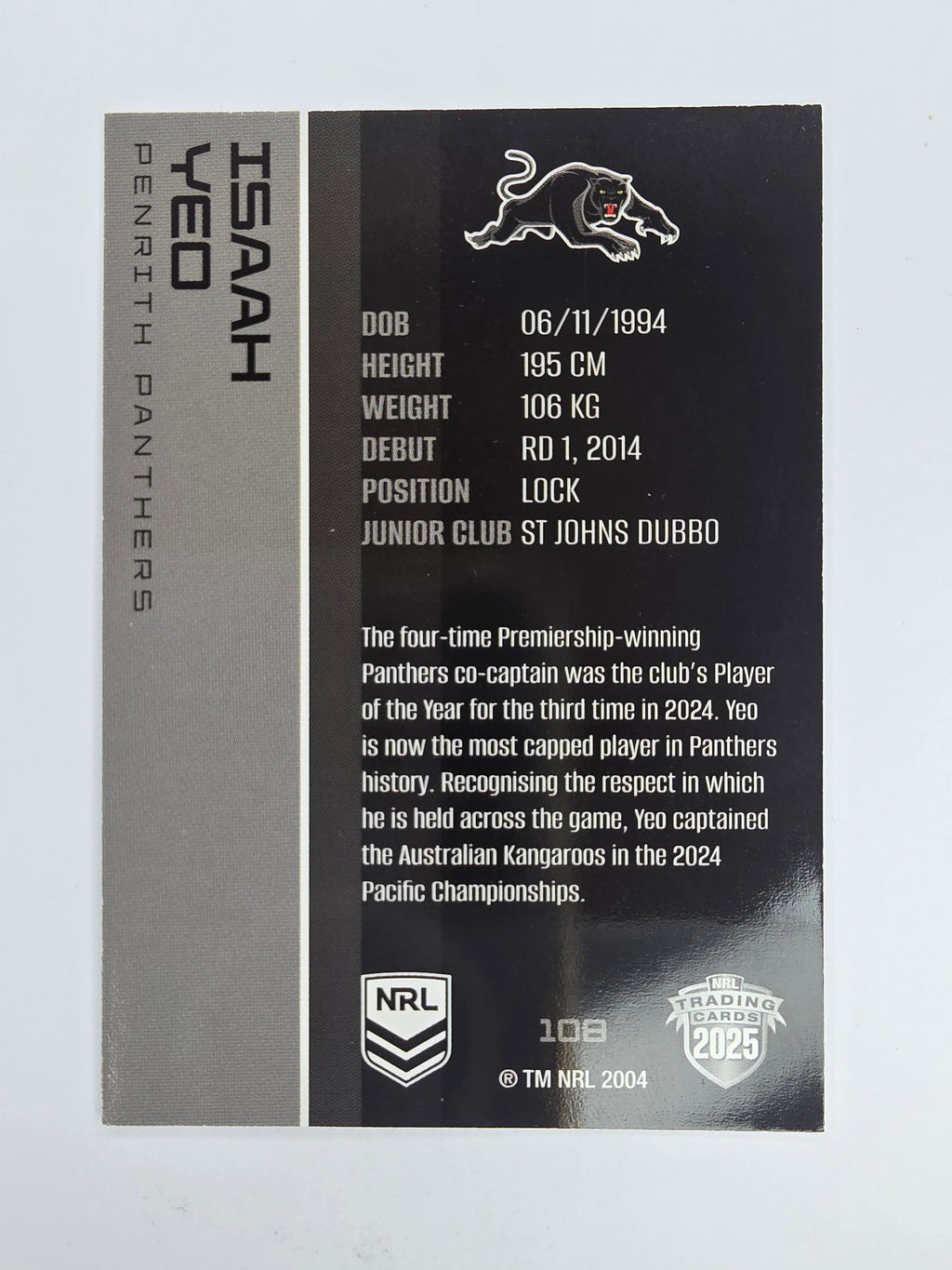 NRL 2025 Traders Base Card #108 Isaah Yeo Penrith Panthers