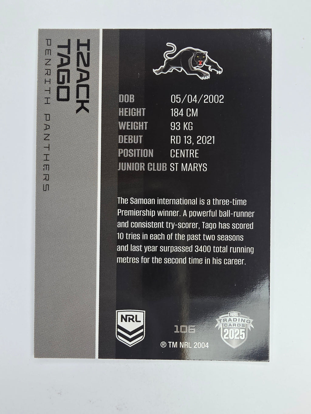 NRL 2025 Traders Base Card #106 Izack Tago Penrith Panthers