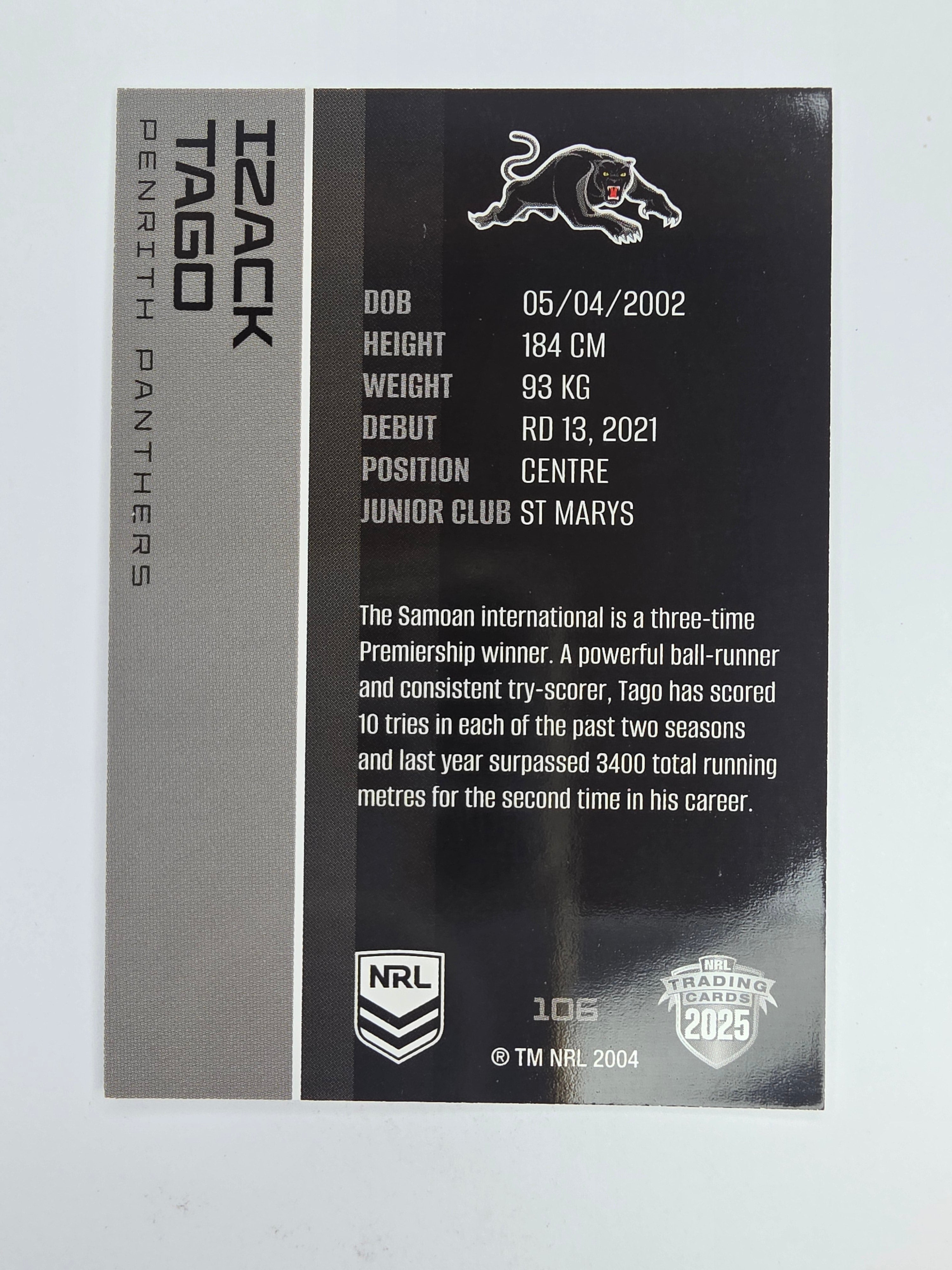 NRL 2025 Traders Base Card #106 Izack Tago Penrith Panthers