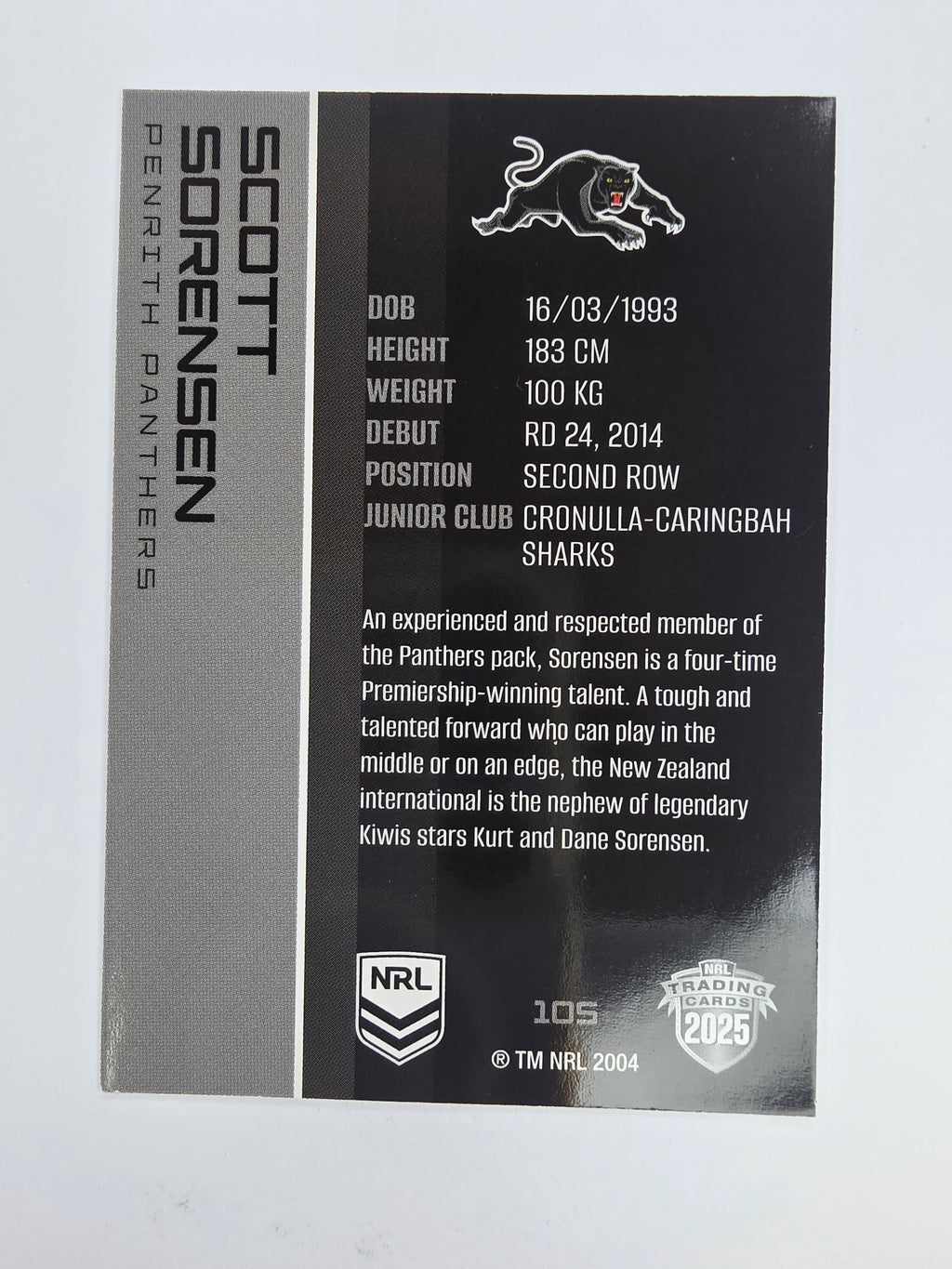NRL 2025 Traders Base Card #105 Scott Sorensen Penrith Panthers