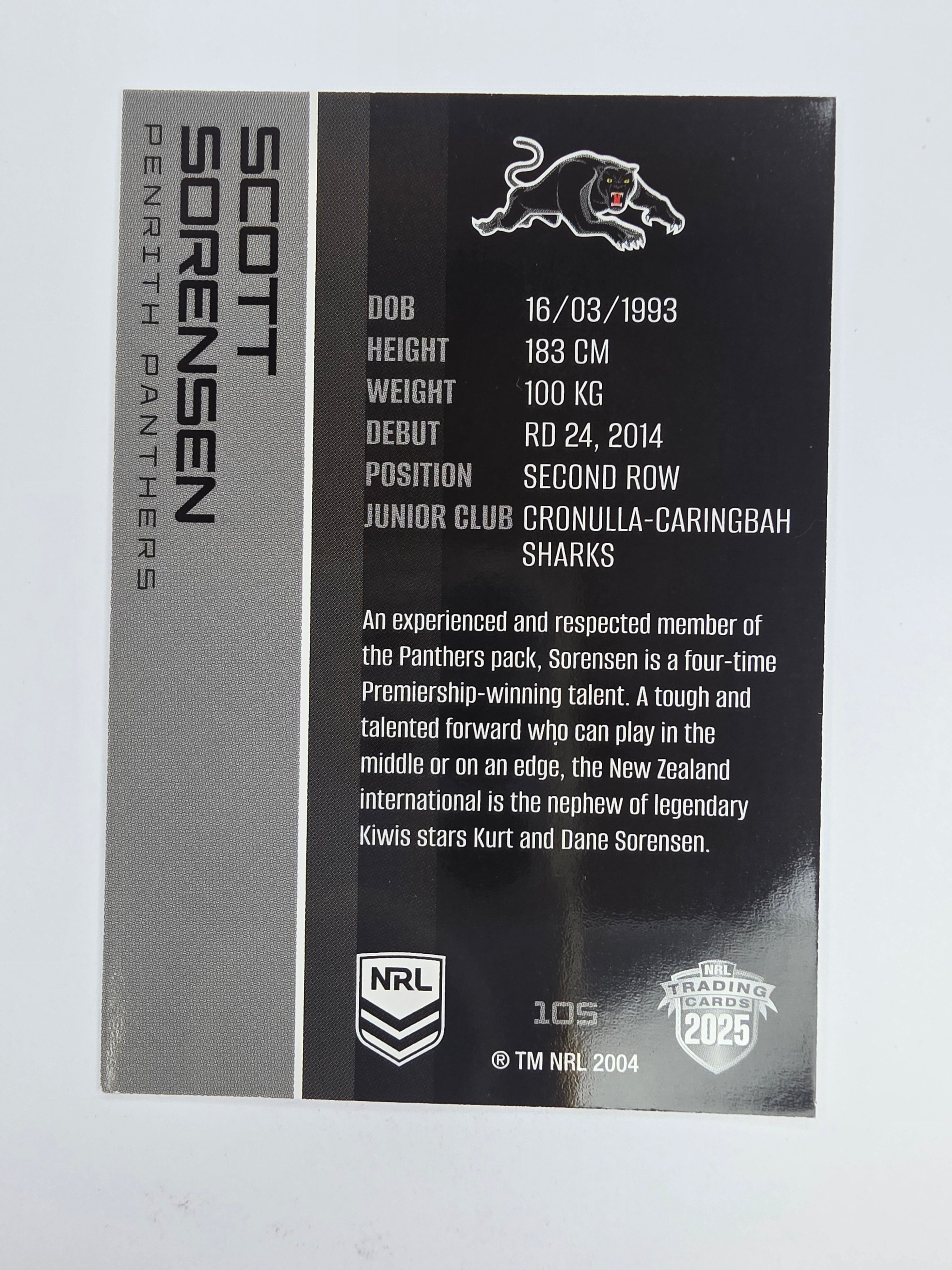 NRL 2025 Traders Base Card #105 Scott Sorensen Penrith Panthers