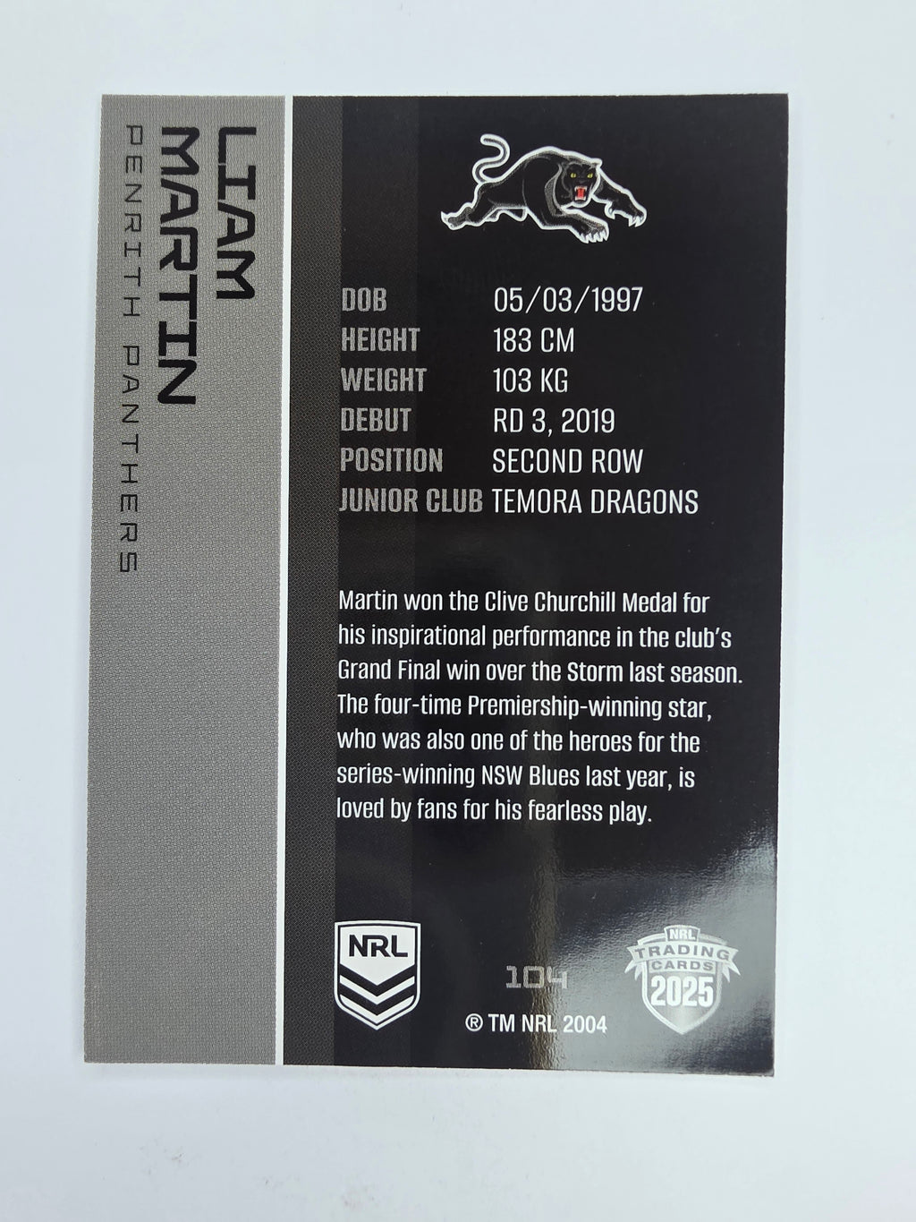 NRL 2025 Traders Base Card #104 Liam Martin Penrith Panthers