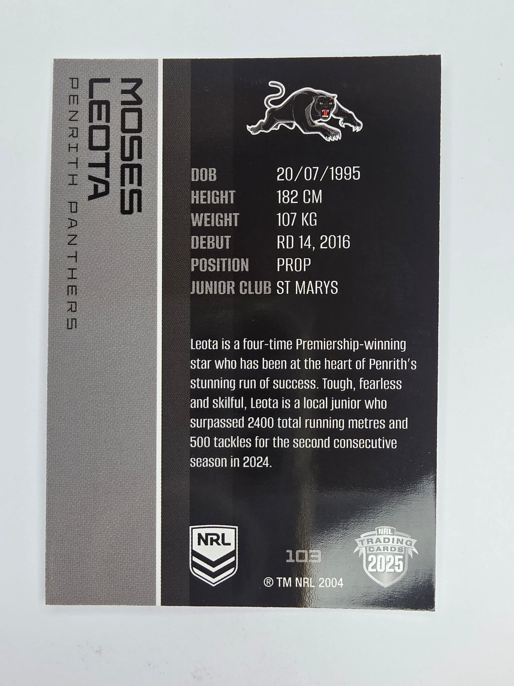 NRL 2025 Traders Base Card #103 Moses Leota Penrith Panthers